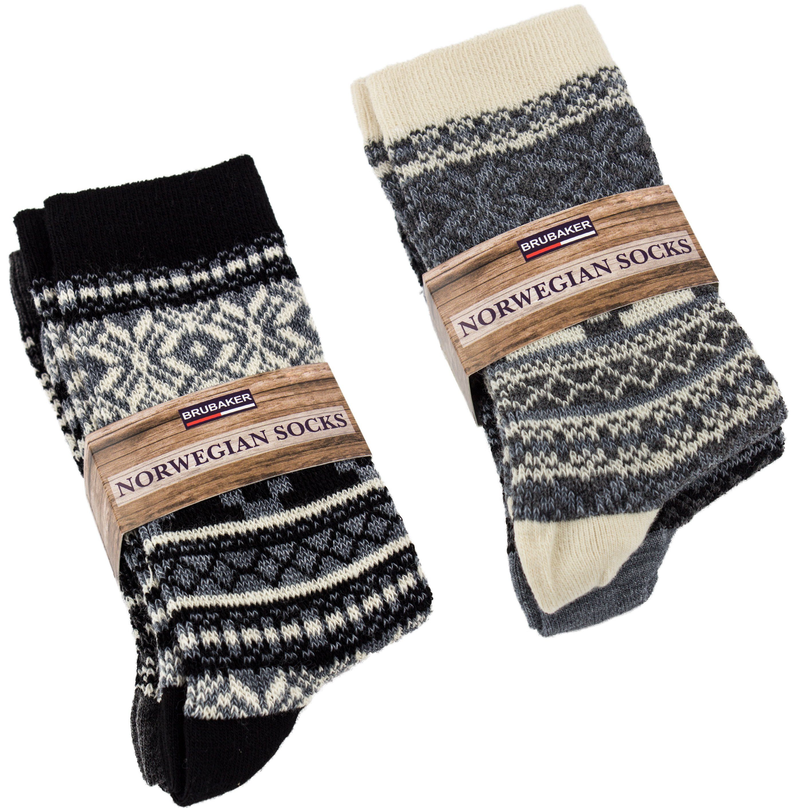 BRUBAKER Norwegersocken Kuschelsocken Geschenkset für Frauen - Schwarz Weiß (Thermosocken für Winter und kalte Tage, 4-Paar, Warme dicke Wintersocken) Damen Socken Set im Winter Norwegen Design