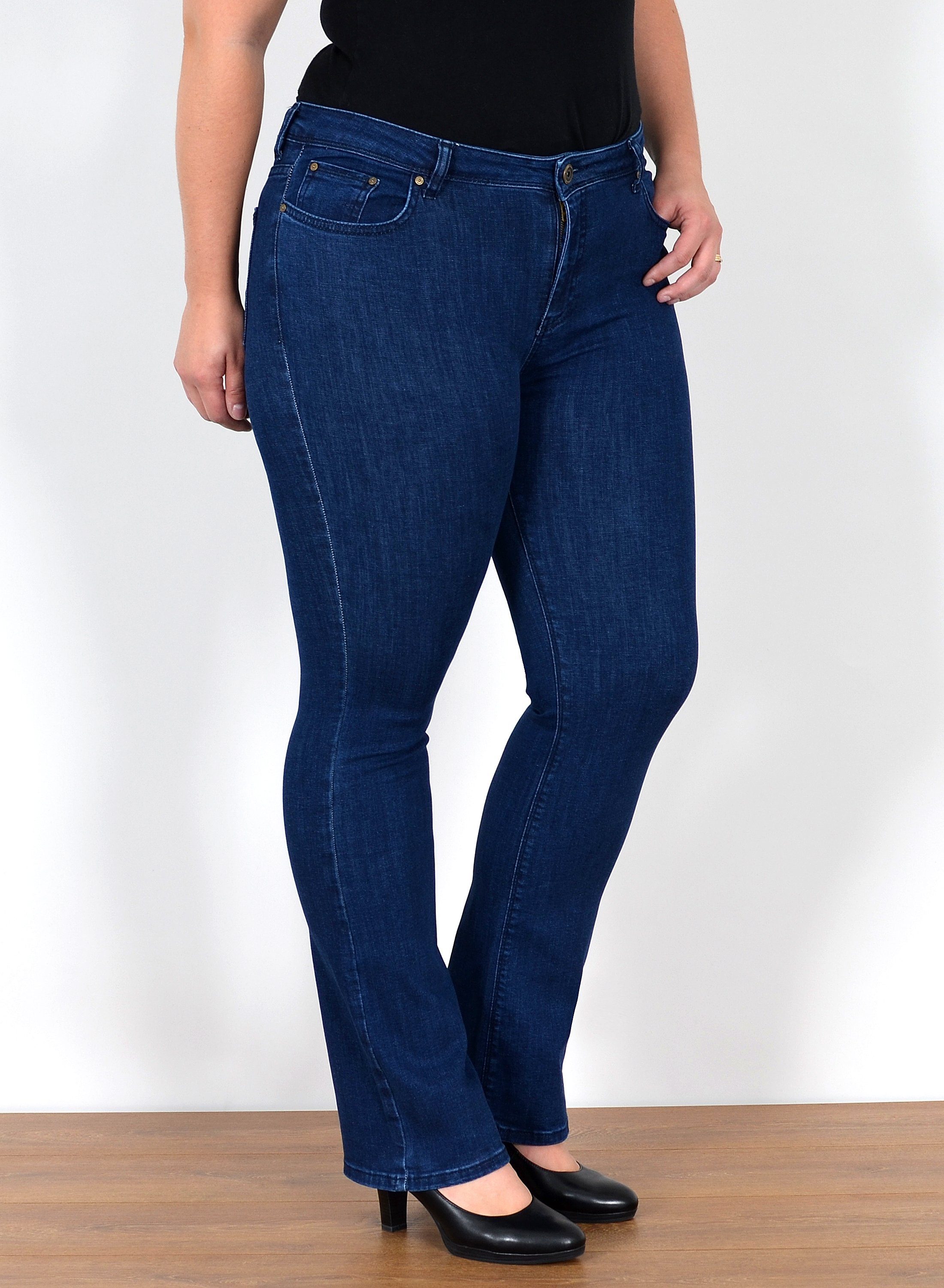 ESRA Bootcut-Jeans Stretch Jeans Damen High Waist Bootcut Jeans bis Übergröße Plus Size Wide Leg Jeans Damen Bootcut Schlaghose Damen Jeans Flared High Waist
