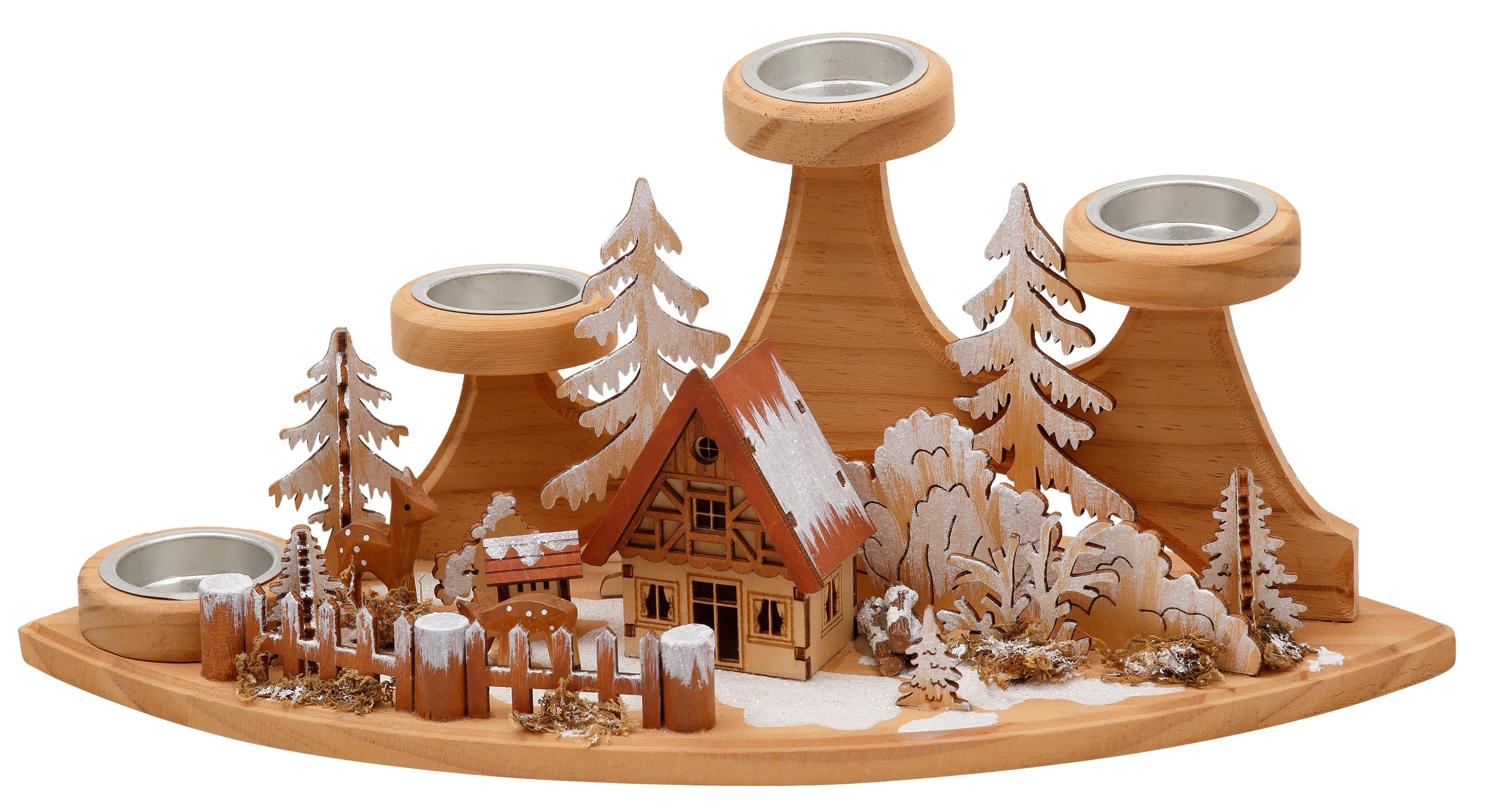 ca. cm St), affaire für (1 aus Teelichthalter Weihnachtsdeko Adventsleuchter Winterlandschaft, 4 Holz Teelichter, Home Breite 37