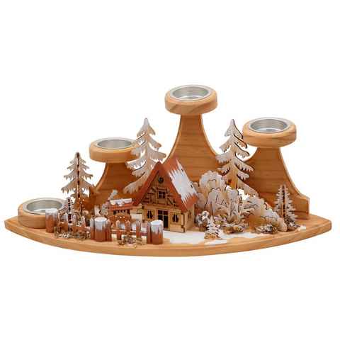 Home affaire Teelichthalter Winterlandschaft, Weihnachtsdeko aus Holz (1 St), Adventsleuchter für 4 Teelichter, Breite ca. 37 cm