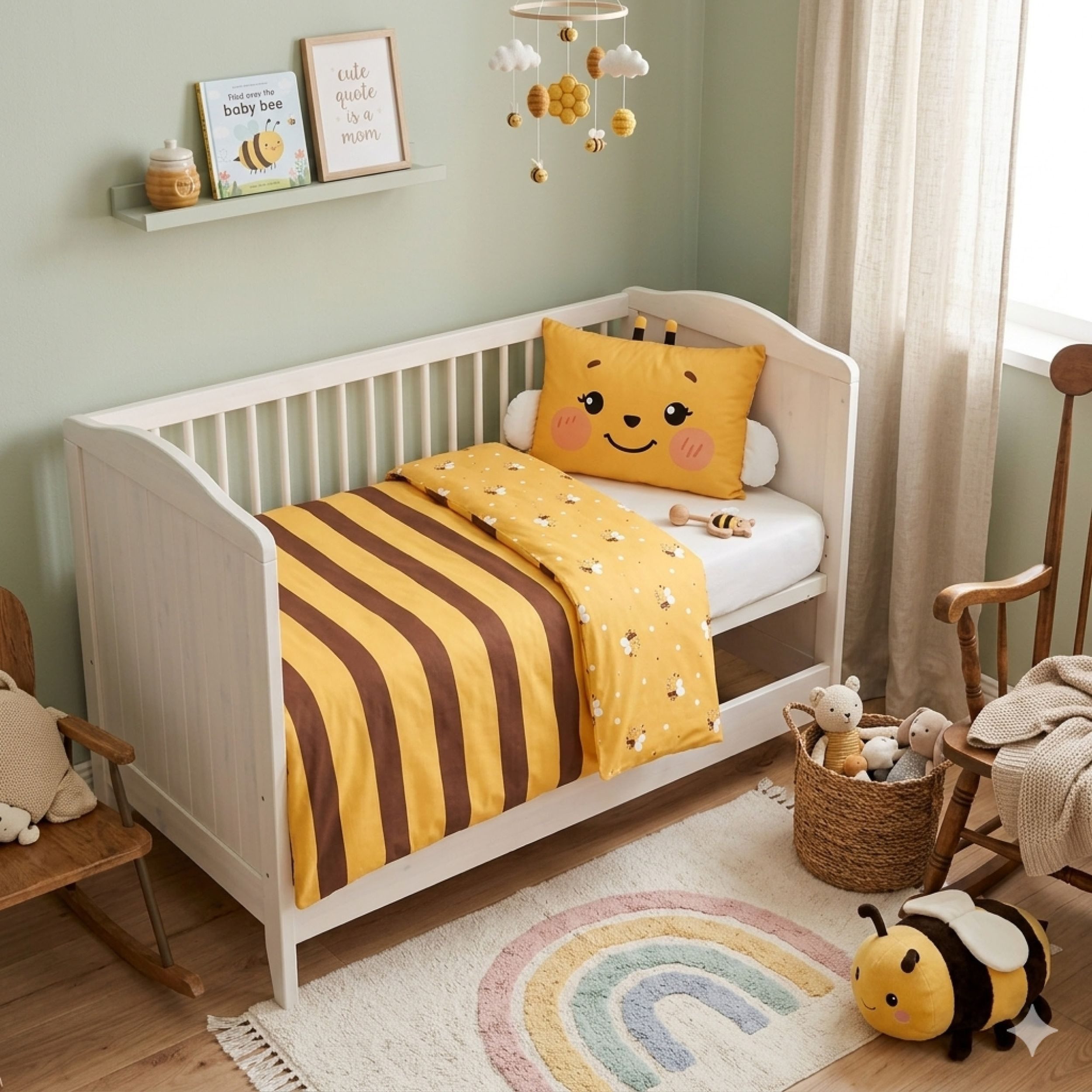 Familando Babybettwäsche Bee 100x135 40x60cm süße Biene / Hummel mit Fühler, Renforcé, 2 teilig, mit liebevollem Motiv & süßen Details