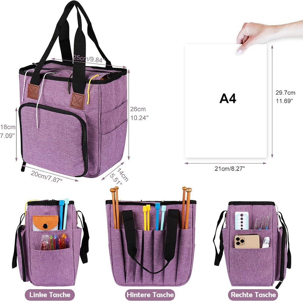 TUWENA Aufbewahrungsbox Häkeltasche für Garn, Leichte Stricknadeln, Wollaufbewahrungstasche, Tragbare Garntasche für Stricknadeln, Häkelnadeln, Wolle und Zubehö – Bild 2 von 5