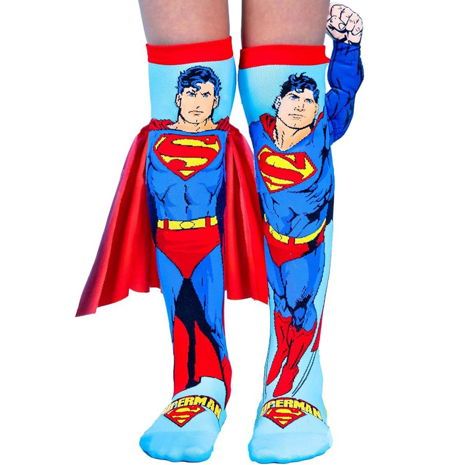 Heinrich Bauer Socken Superman Socken Blau Rot mit 3D-Umhang & Arm