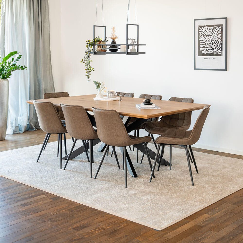 HOME DELUXE Essgruppe Eckig AVENCIA inkl. Sternfuß - 200 x 120 cm Light Oak, (9-tlg)