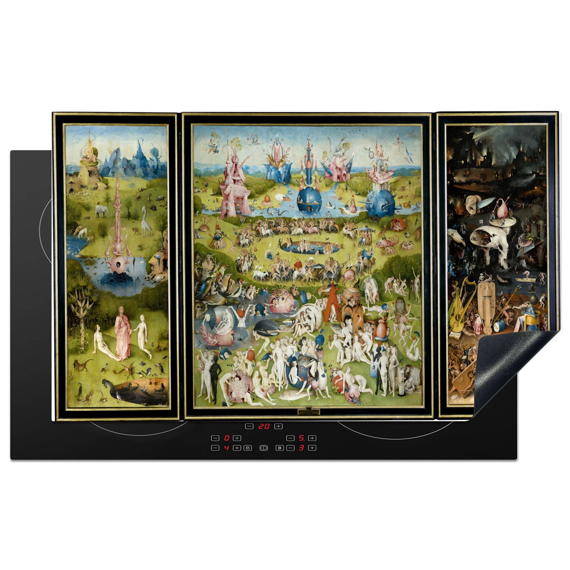 MuchoWow Herdblende-/Abdeckplatte Garten der Lüste - Gemälde von Hieronymus Bosch, Vinyl, (1 tlg), 83x51 cm, Ceranfeldabdeckung, Arbeitsplatte für küche