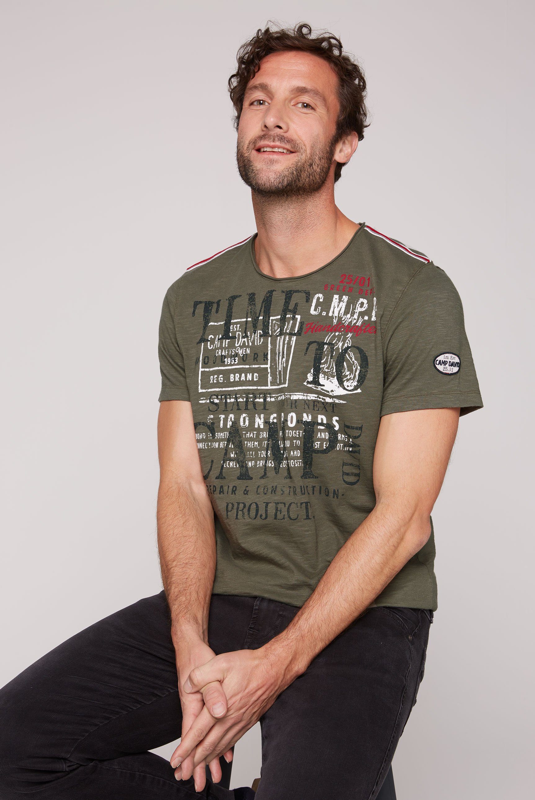 CAMP DAVID T-Shirt mit Logoprints vorne und hinten medium khaki