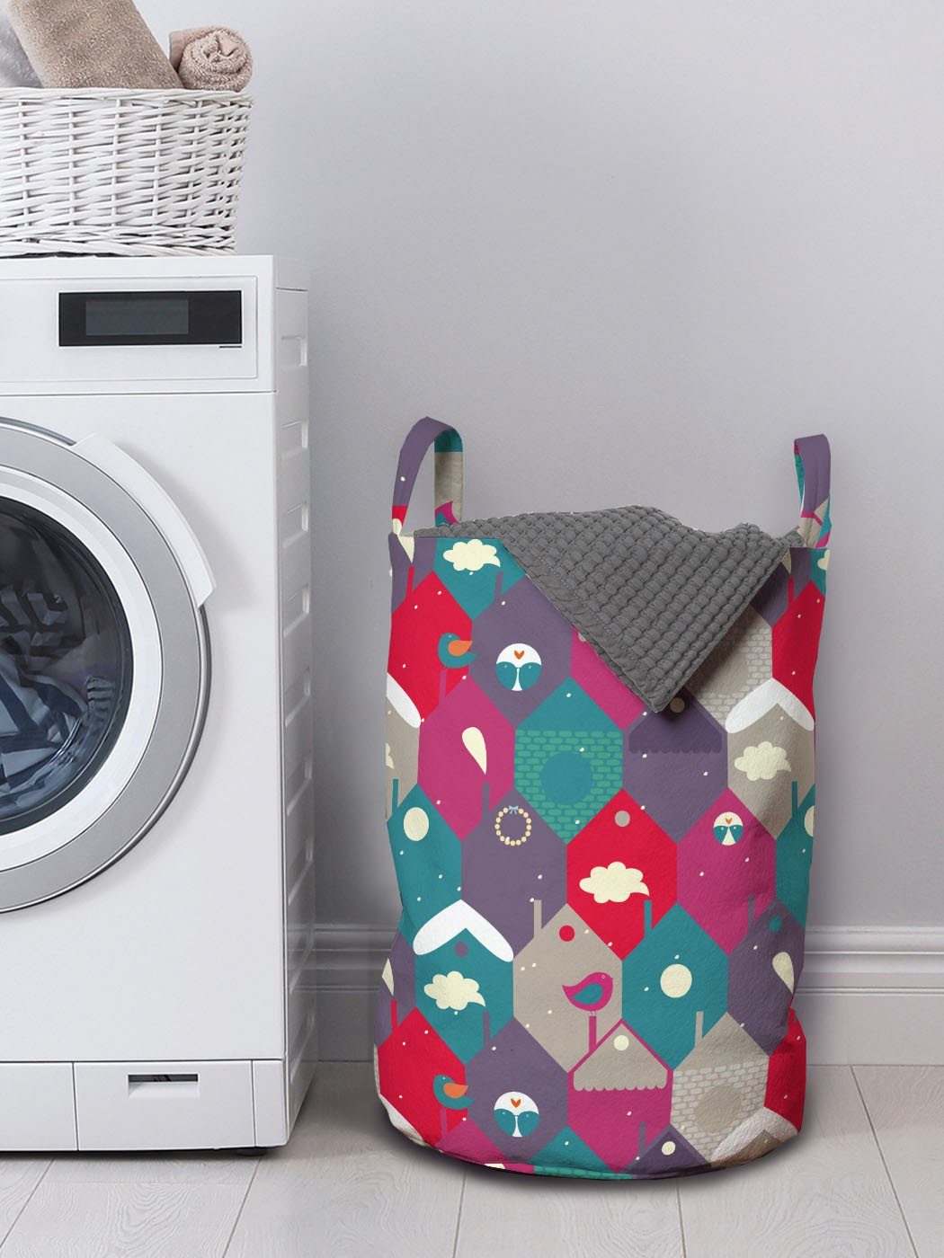 Griffen Wäschekorb Wäschesäckchen Waschsalons, Pastell mit Abakuhaus Winter in Hexagons für Kordelzugverschluss
