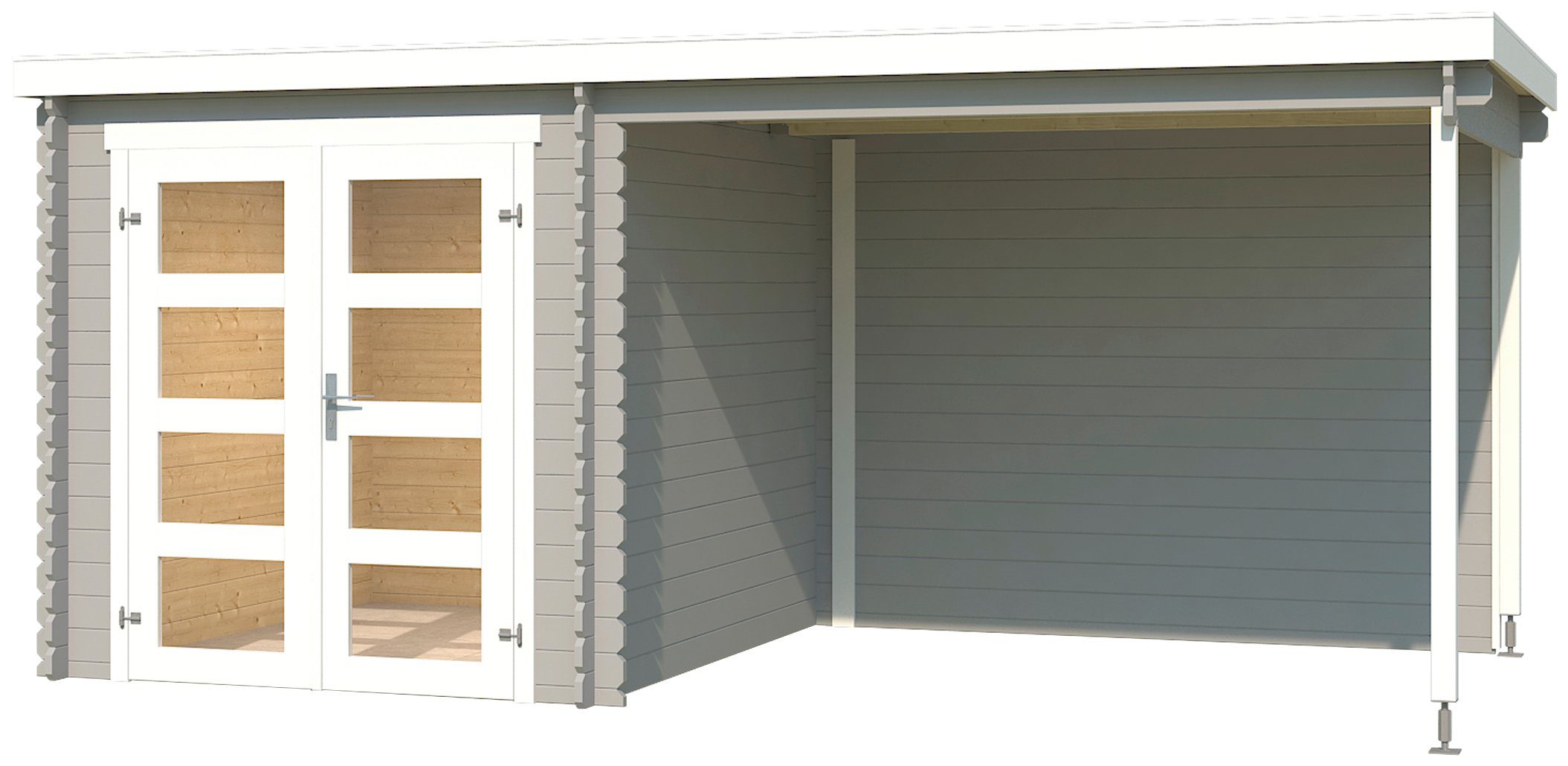 LASITA MAJA Gartenhaus Long Beach, BxT: 492x255 cm, (Set), Blochbohlenhaus 28mm Anbau, Fundamentmass 4722x2300, Lichtgrau