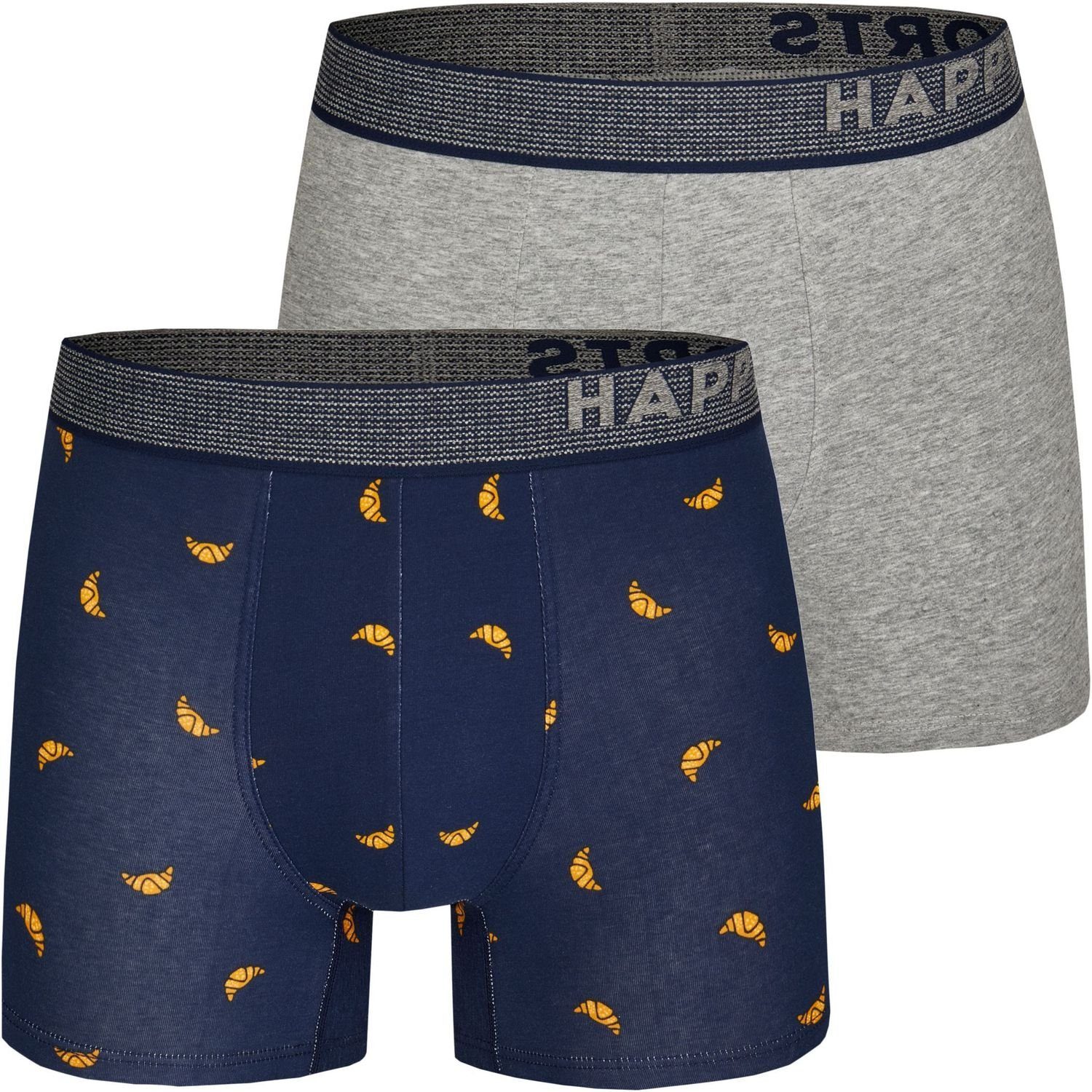 HAPPY SHORTS Trunk 2 Happy Shorts Pants Jersey Trunk Herren Boxershorts marine grau Croissant (1-St) Croissants