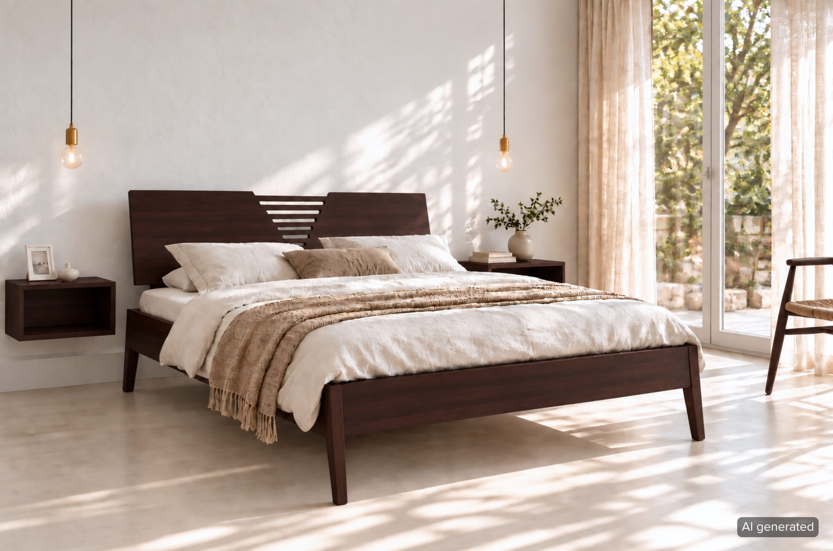 Visby Holzbett Wolomin (Buchenbett – hohes Bett im skandinavischen Stil), 160/200, Buche - lackiert, Palisanderfarben
