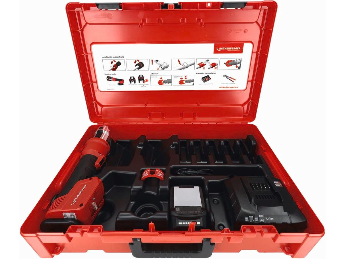 Rothenberger Werkstattpresse ROMAX NANO Basic, Set, 5-tlg., im Koffer, inkl. Akku und Ladegerät