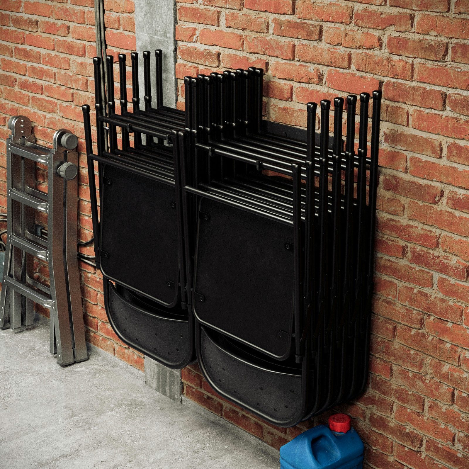 QLS Wandhalterung Halterung aus Stahl für Gartenstühle Doppelt, (Schwarz Aufbewahrung Wandhaken zum Anschrauben Gerätehalter)