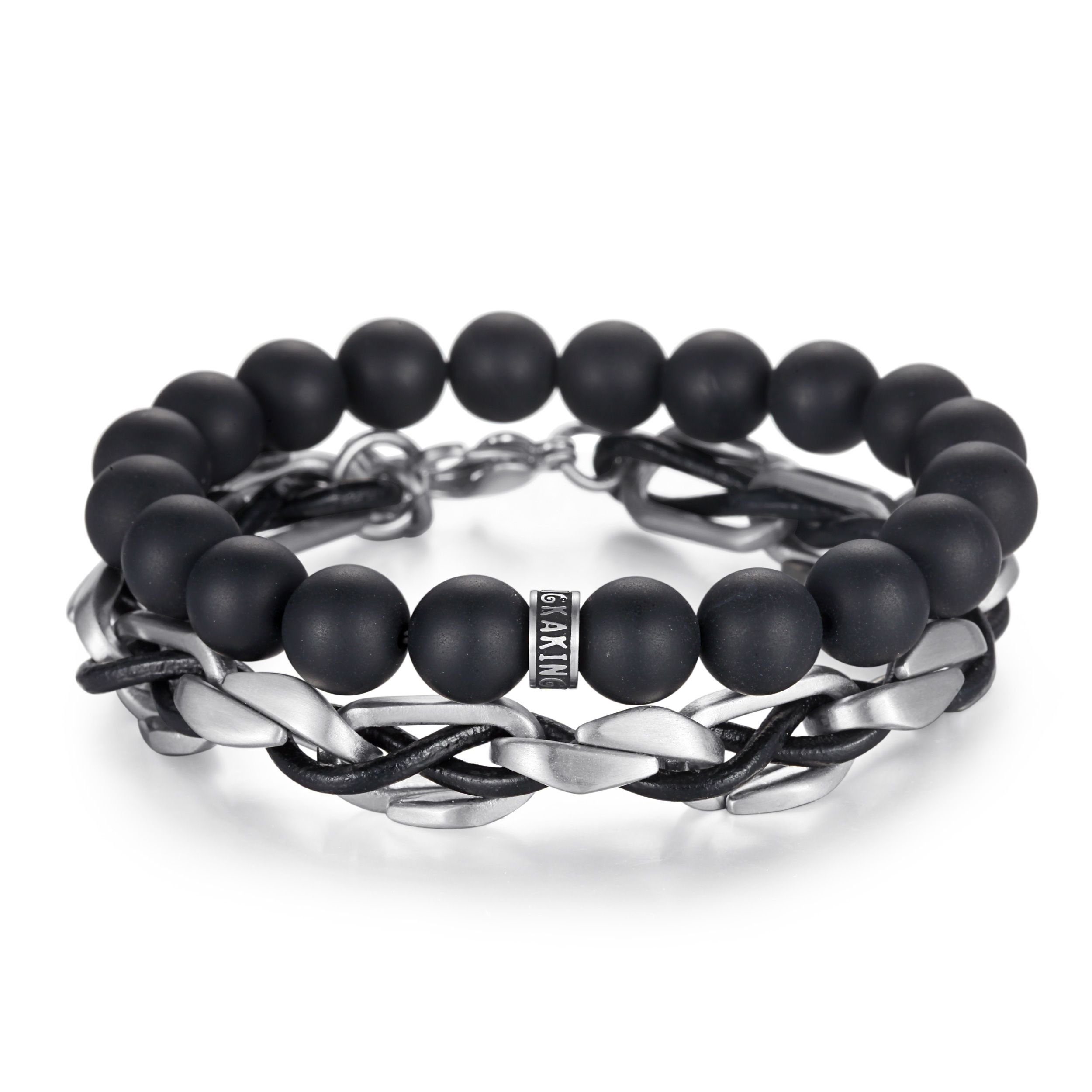 Kingka Armband Ensemble Armband Set mit Steinen Leder und Edelstahl "URBAN ROCKS"