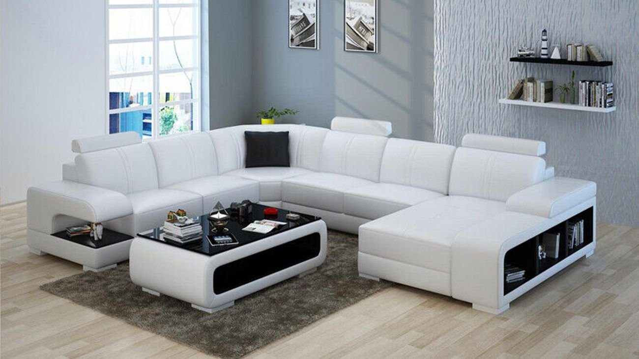 JVmoebel Ecksofa Ledersofa Couch Ecksofa Garnitur Design Modern Neu Sofa mit USB
