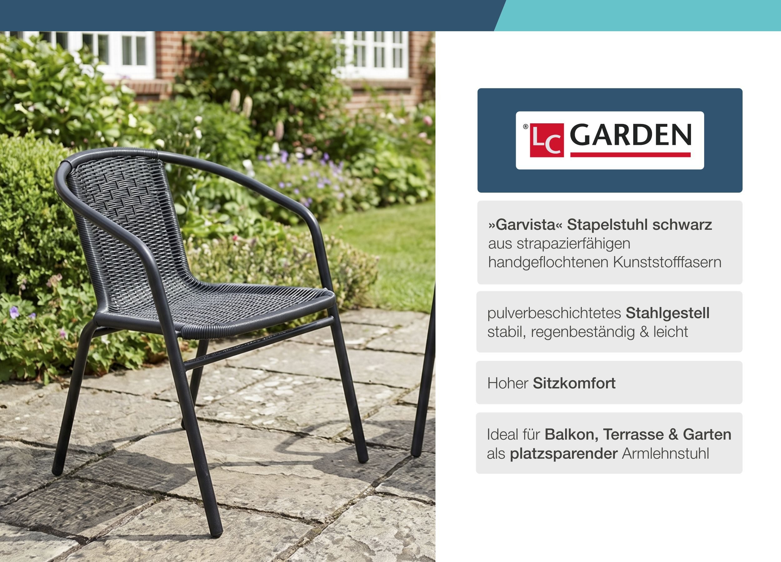 LC Garden Stapelstuhl Garvista Stapelstuhl 54x52x72cm schwarz Gartenstuhl
