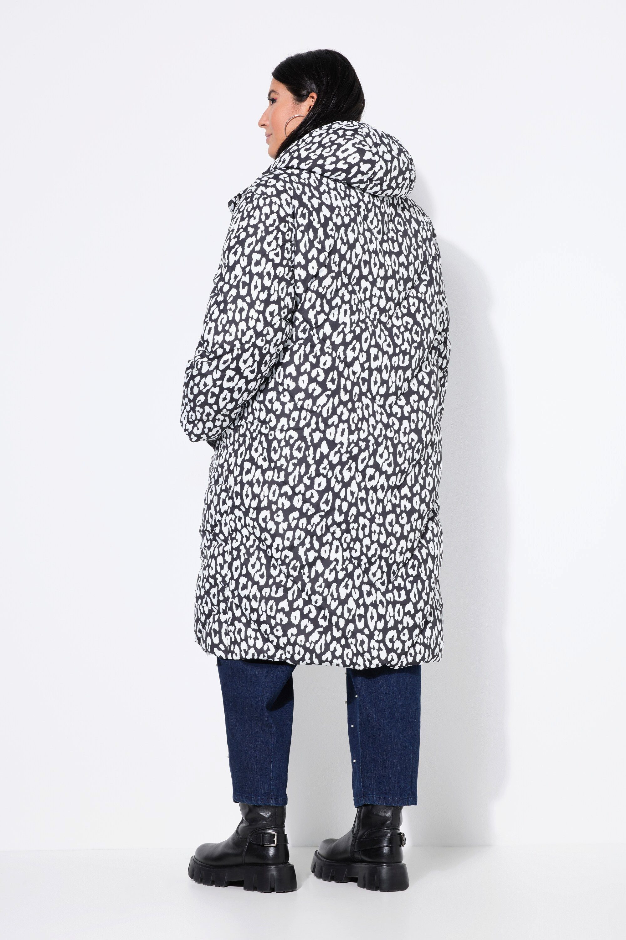 Studio Untold Steppmantel Steppmantel Leo-Muster 2-Wege-Zipper Kapuze