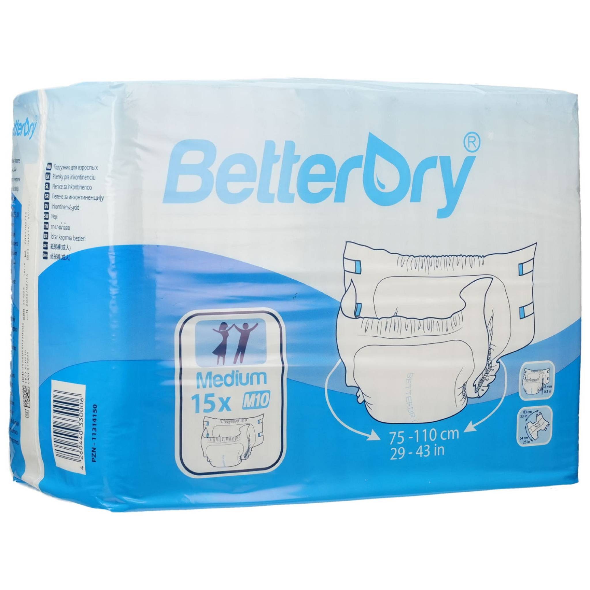 BetterDry Windeln Inkontinenzslip M10 75-110 cm 15St PZN 11314150