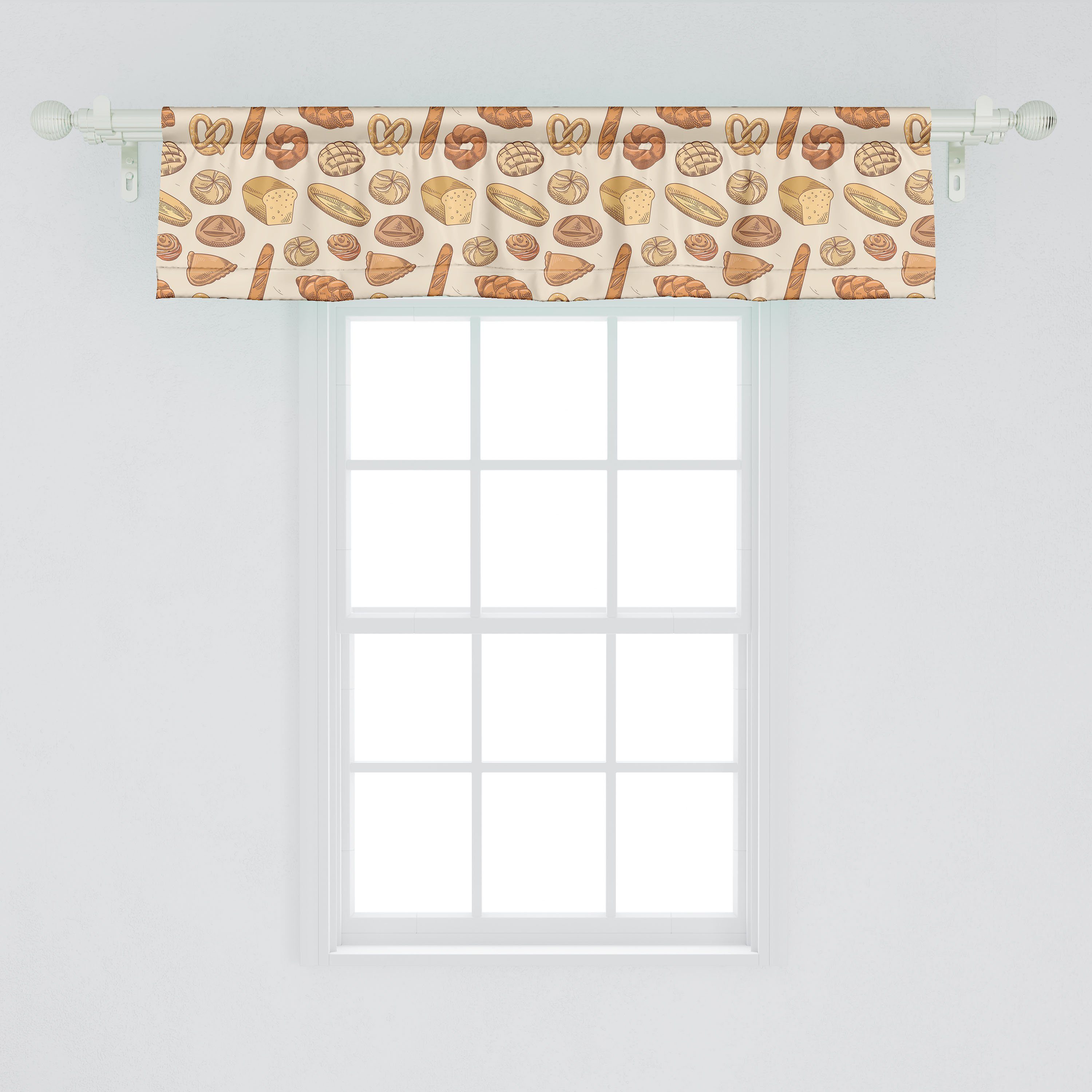Scheibengardine Vorhang Volant für Bäckerei Abakuhaus, Küche Dekor mit und Schlafzimmer Brötchen Stangentasche, Verschiedene Brotsorten Microfaser