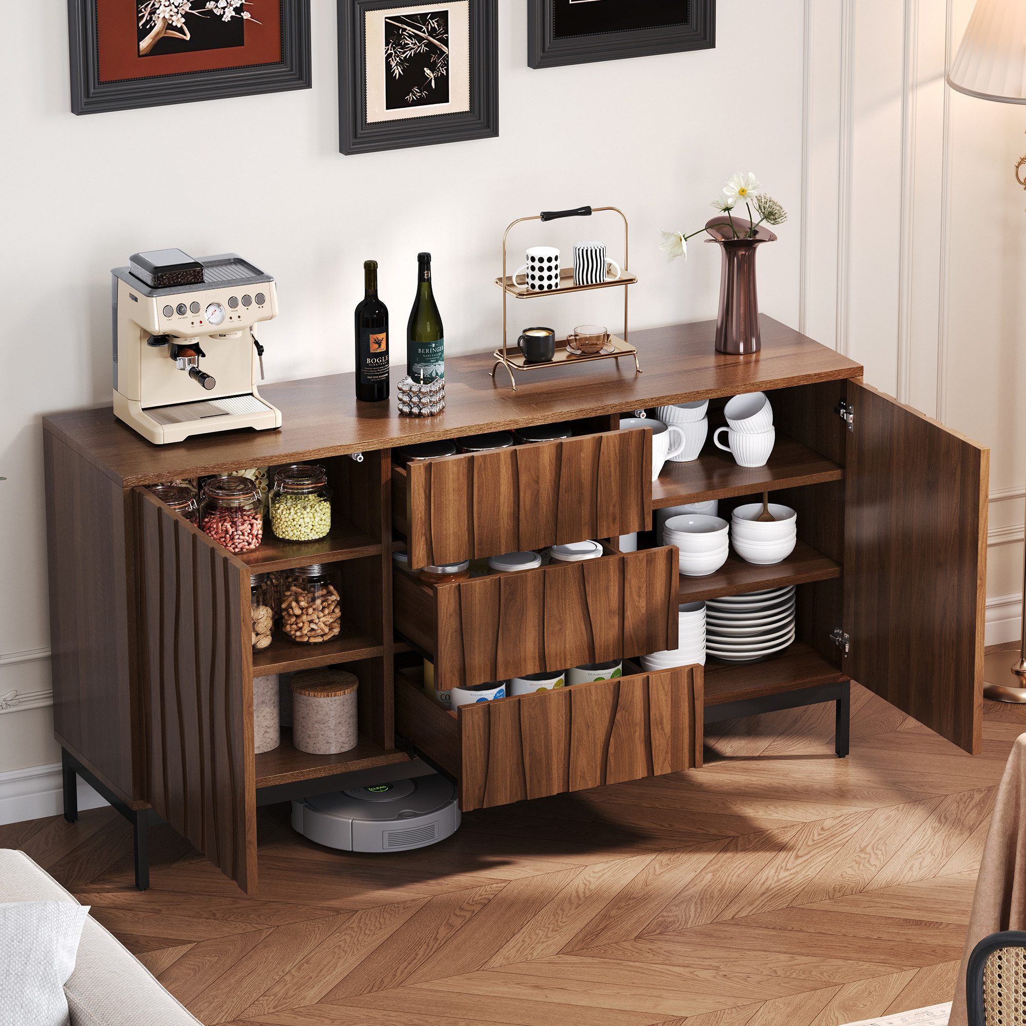 Merax Sideboard Skandi mit 2 Türen und 3 Schubladen (Landhausstil, Aktensch günstig online kaufen