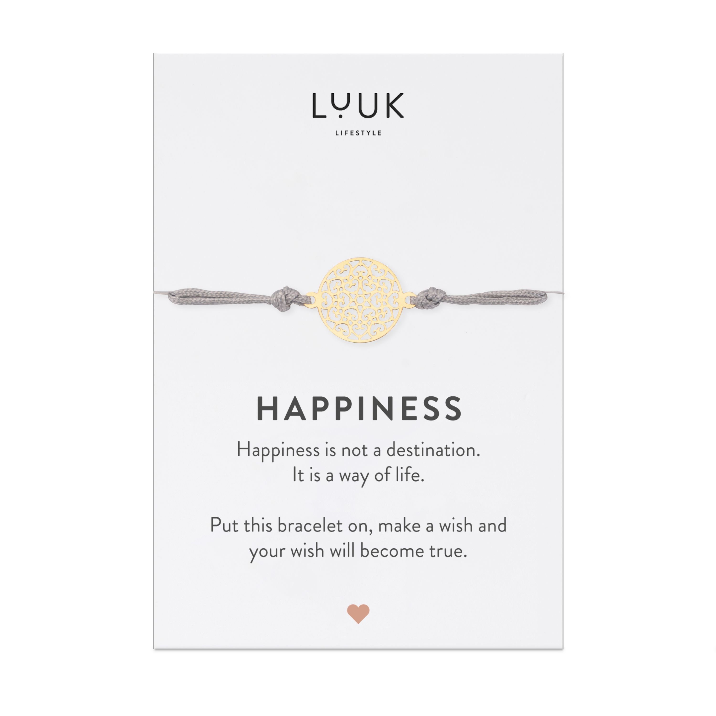 LUUK LIFESTYLE Freundschaftsarmband Lebensblume, handmade, mit Happiness Spruchkarte Gold