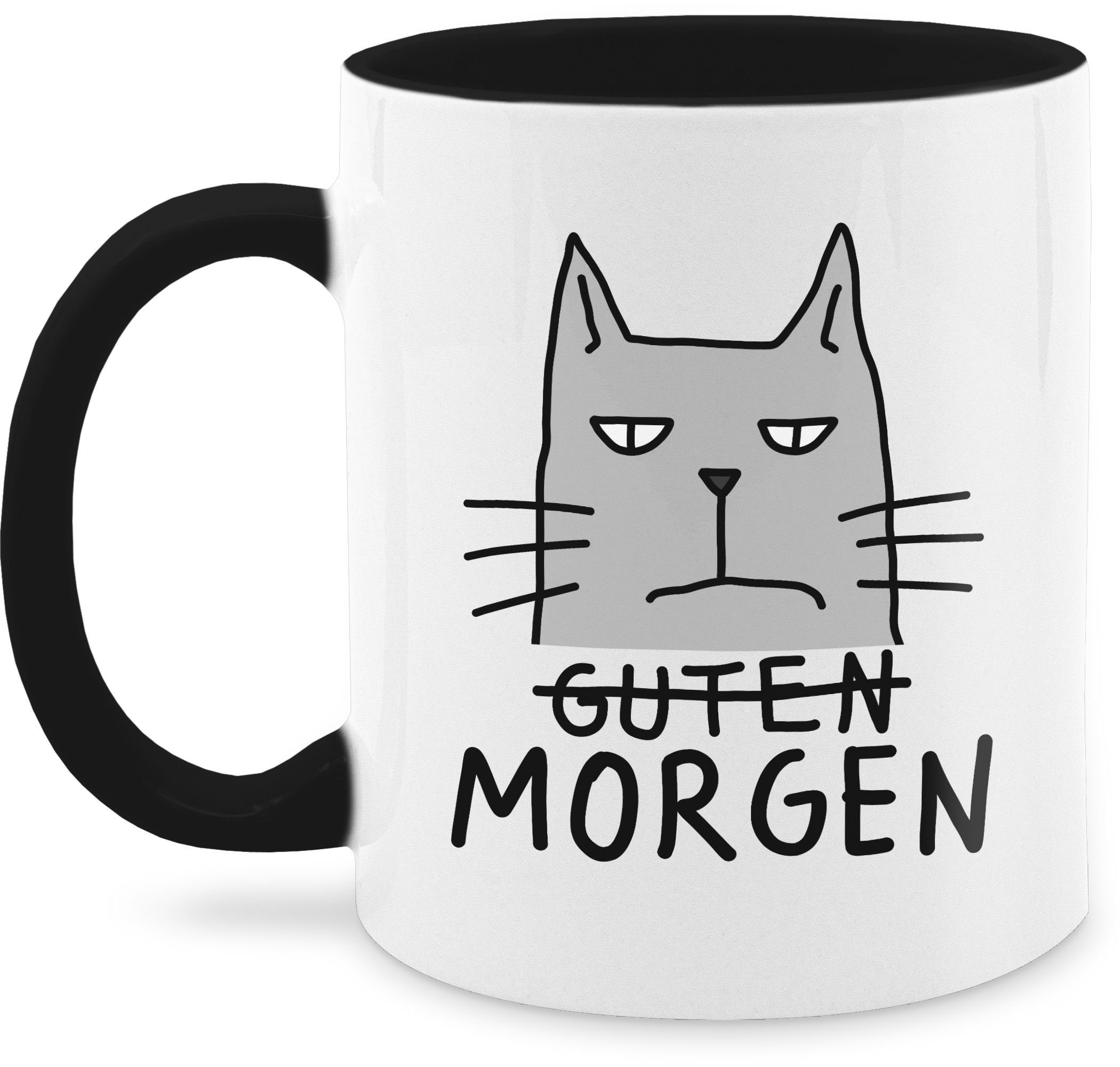 Shirtracer Tasse Guten Morgen Katze, Keramik, Statement Sprüche 1 Schwarz
