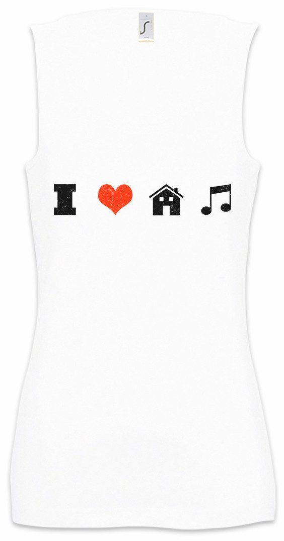 Urban Backwoods Tanktop I Love House Music Ärmelloses Damen T-Shirt Elektro Electro Dance Acid Chillout Minimal DJ