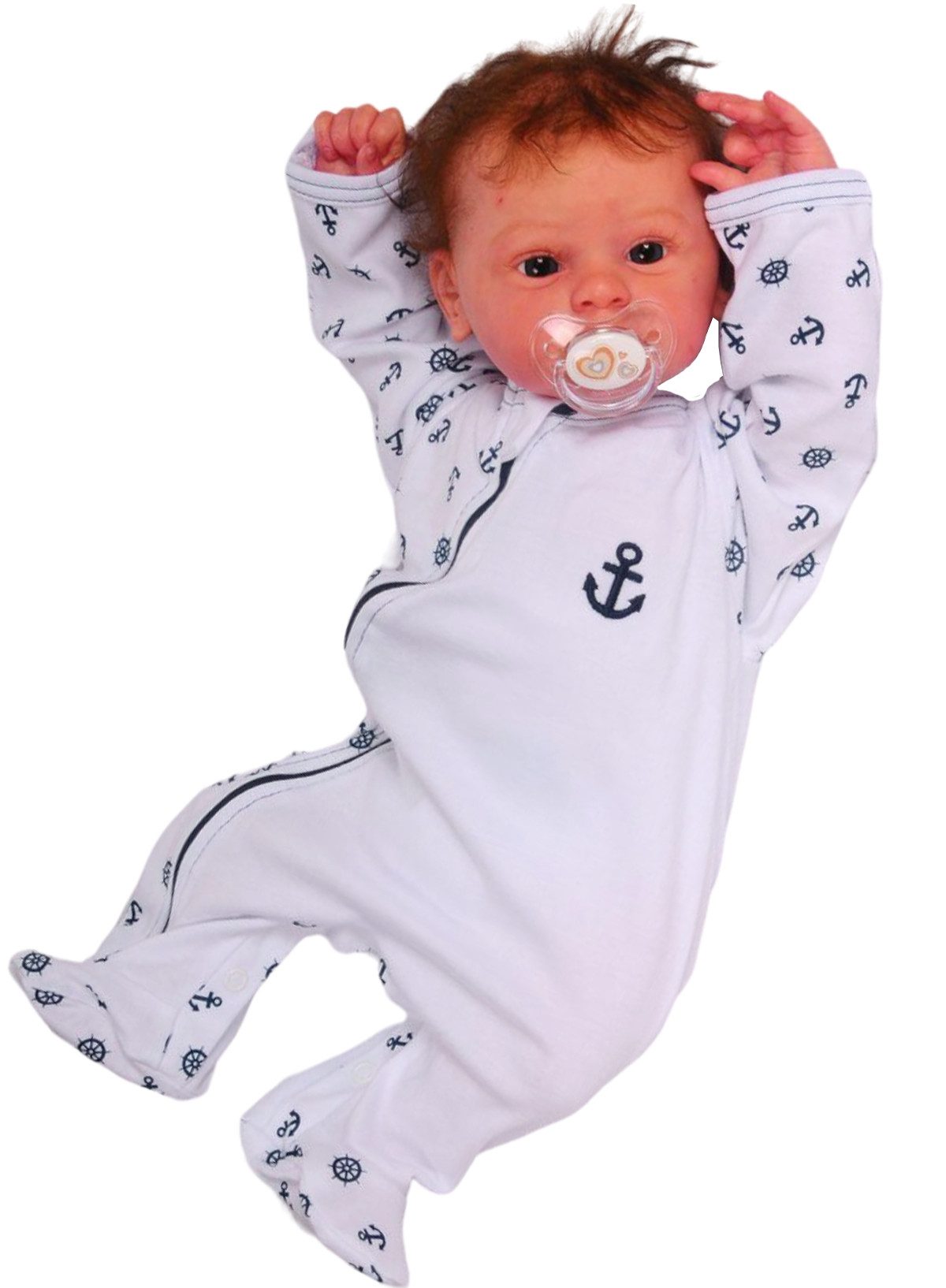 La Bortini Strampler Schlafoverall Baby Overall Schlafanzug in Weiß mit Ankern aus reiner Baumwolle, 44 50 56 62 68 74 80 86 92 98 104