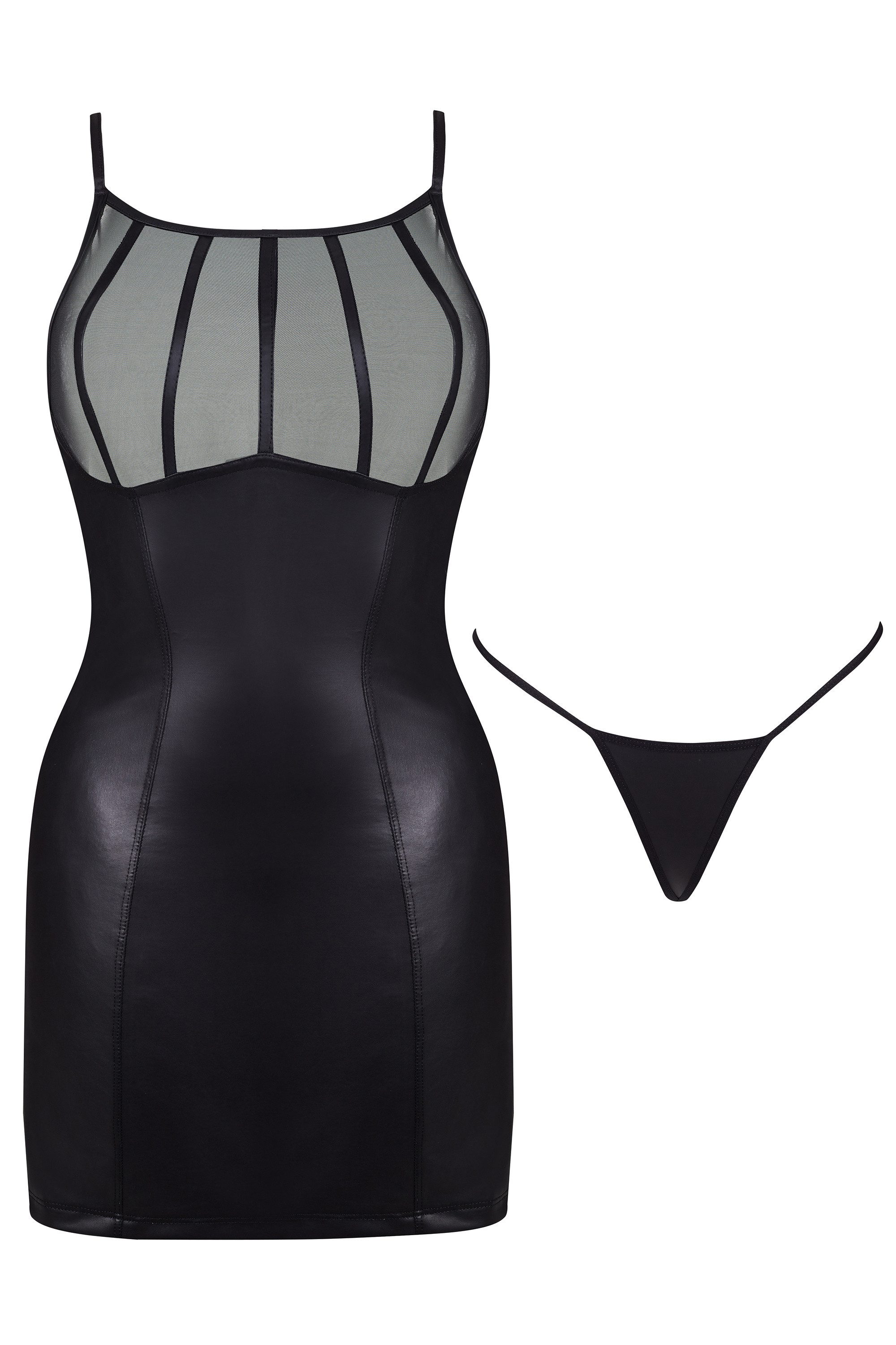 Beauty Night Fashion Netzkleid Minikleid Lexi schwarz Kunstleder transparent (2-tlg)