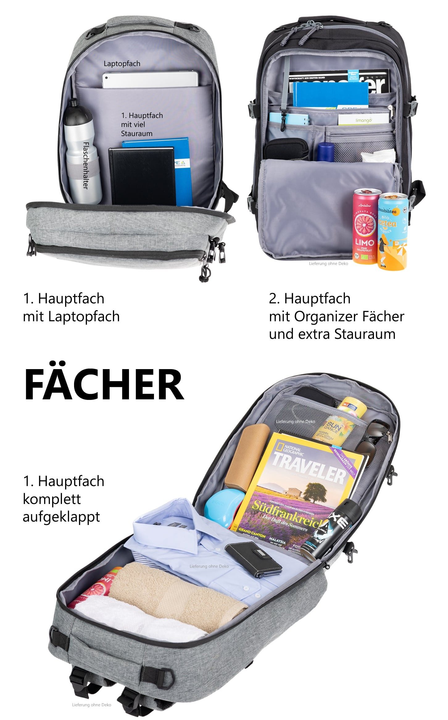 ELEPHANT Reiserucksack Handgepäck Fly Kabinen Daypack Herren Damen Laptopfach, Geheimfach Overnight Daypack Reise Flugzeug One ECO 13132 +Gurt – Bild 5 von 5