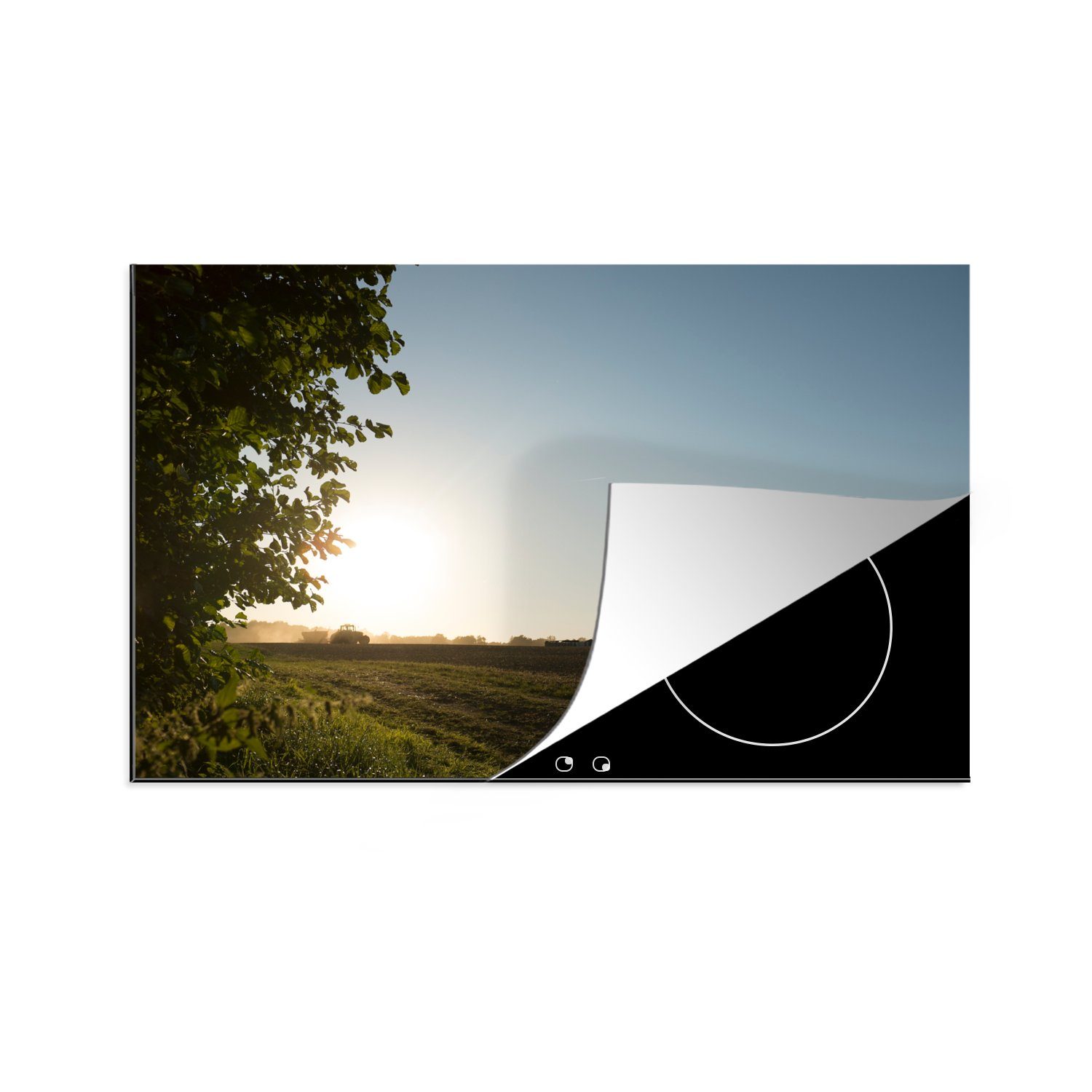 MuchoWow Herdblende-/Abdeckplatte Traktor - Bauernhof - Sonne, Vinyl, (1 tlg), 81x52 cm, Induktionskochfeld Schutz für die küche, Ceranfeldabdeckung