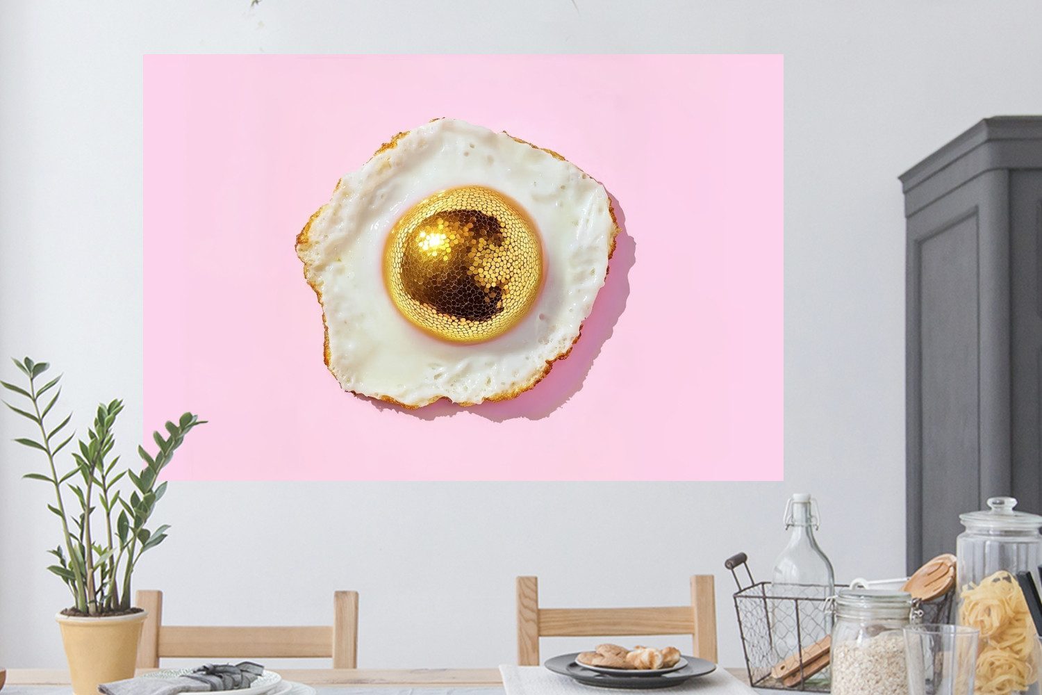 MuchoWow Wandsticker Ei - Disco - Frühstück - Glitzer (1 St), Wanddeko, Aufkleber, Wandtattoo, 120x80 cm