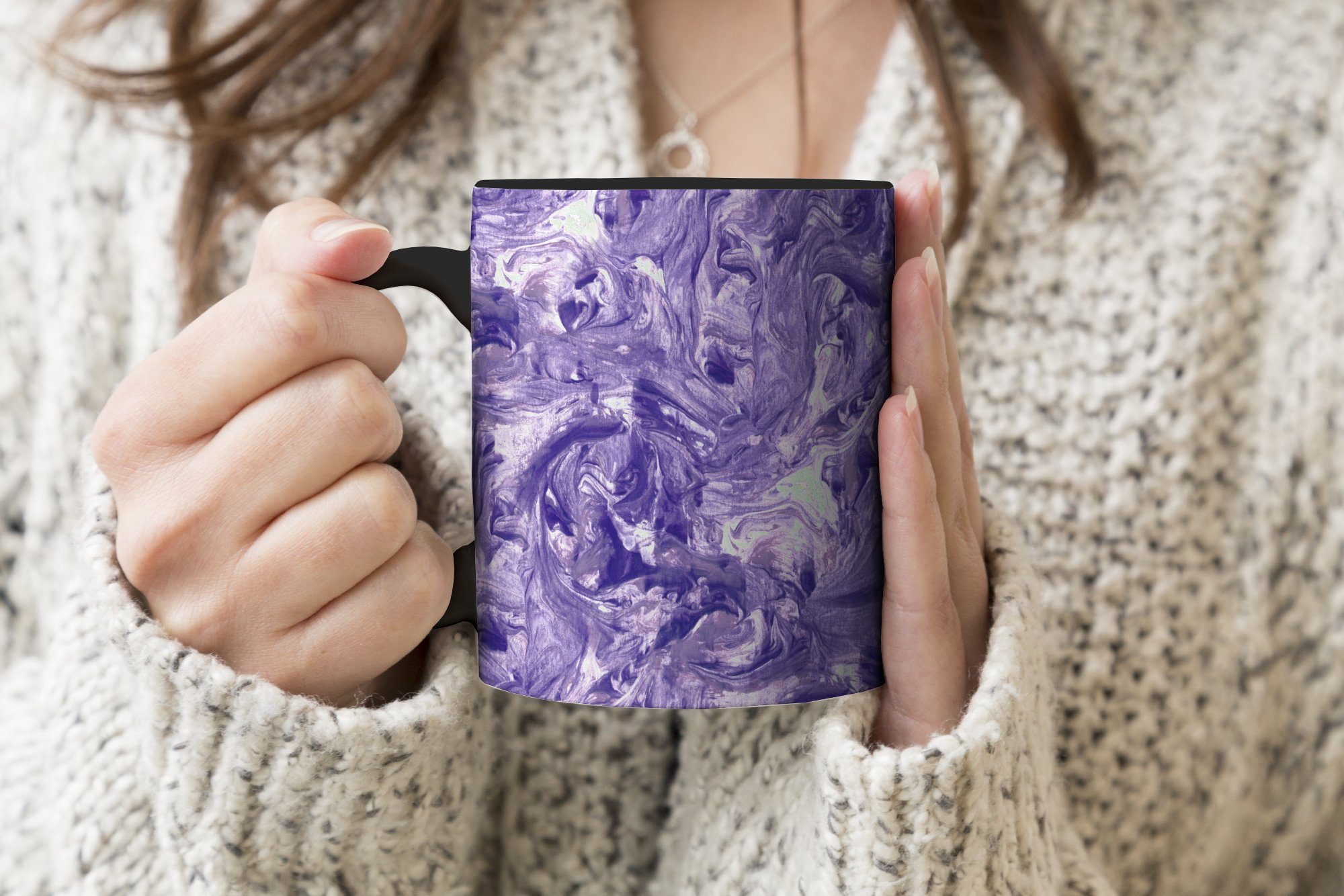 Muster, MuchoWow Marmor Kaffeetassen, Violett Tasse Keramik, Farbwechsel, Zaubertasse, - Teetasse, Geschenk -