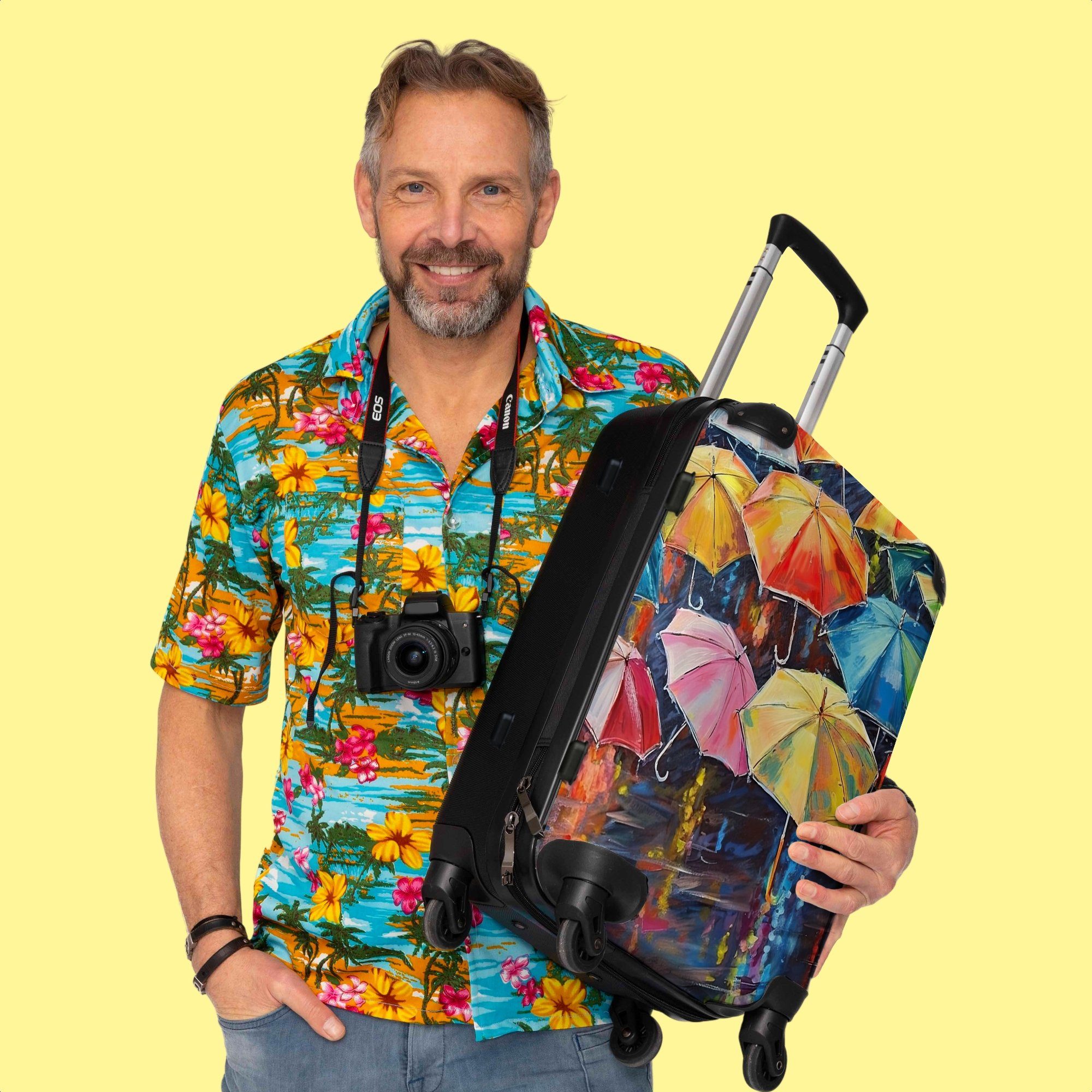 67x43x25cm Aufgabegepäck Kunst Große - Koffer Trolley - Rollen, mit 4 - 4 Regenbogen, NoBoringSuitcases.com© Regenschirme Malerei Reisekoffer - Rollkoffer Rollen