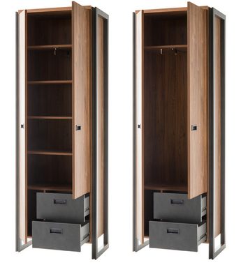 Furn.Design Garderoben-Set Auburn, (Flurgarderobe in Eiche Stirling und grau Matera, 4-St., 235 x 202 cm), inklusive Sitzkissen