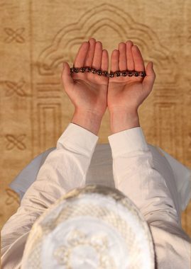 Teppich Muslimischer Gebetsteppich EXTRA WEICH, groß Sajadat mit gratis Tesbih, Nurify, 80 x 120 cm, Höhe: 100 mm, Gebetsmatte aus Samt für Muslime, besonders dick, rutschfester Gebetsteppich für Moschee, Zuhause & Unterwegs