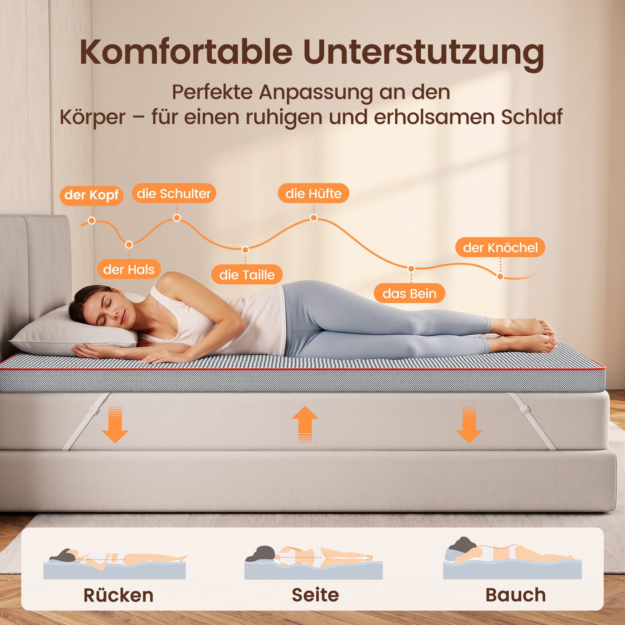 PERLECARE, Topper Matratzentopper 7,5 cm Gel-Kaltschaum 140x200/160x200/180x200cm, 7.5 cm hoch, Gel-Memory-Schaum, Polyester, (Matratzenauflage – Topper mit atmungsaktivem Mesh, Öko-TEX®, rutschfest & ergonomisch), für Bett, Sofa und Wohnmobil