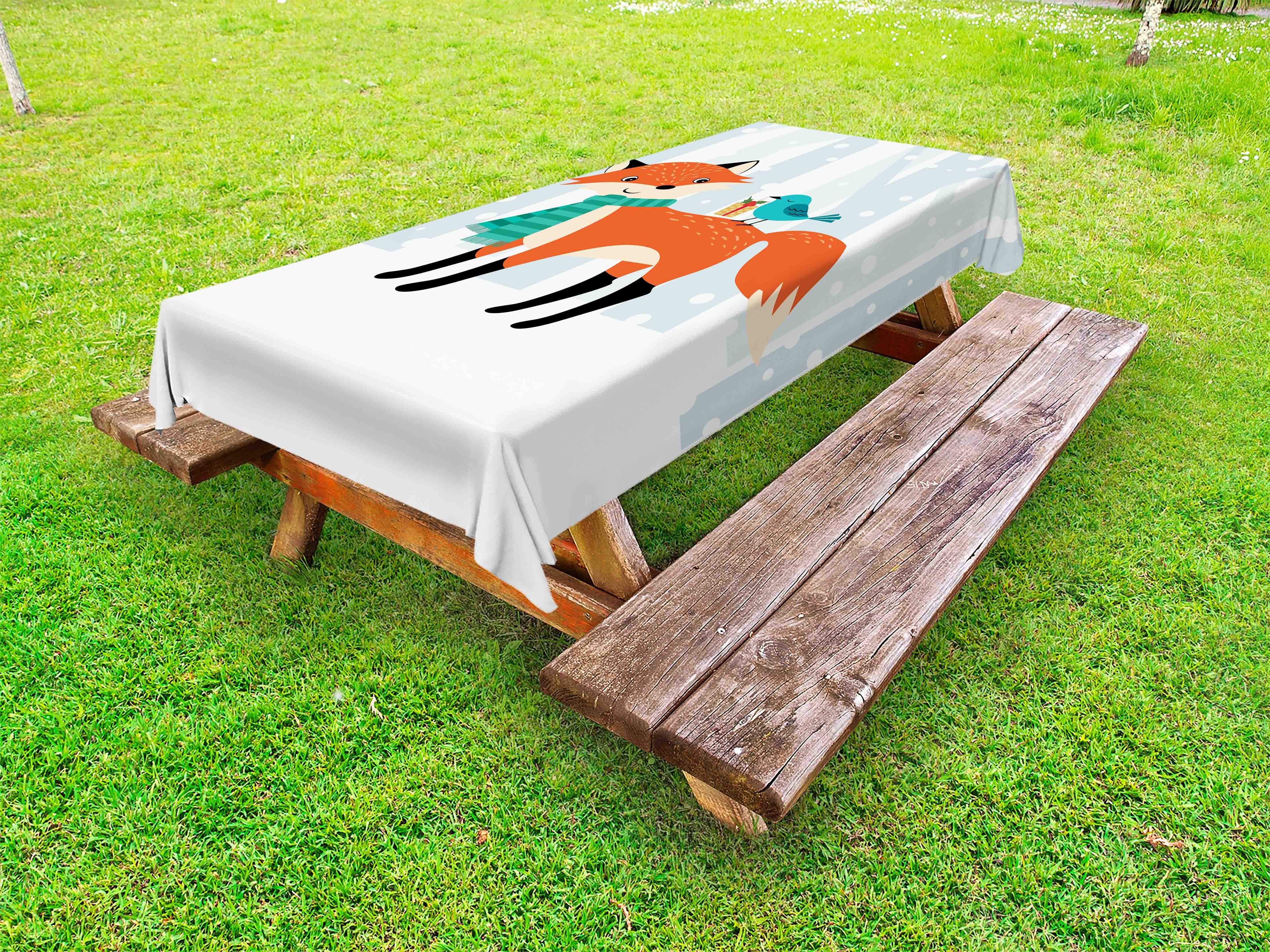 Abakuhaus Tischdecke dekorative waschbare Fox Snowy Picknick-Tischdecke, Vogel Wetter und holzig