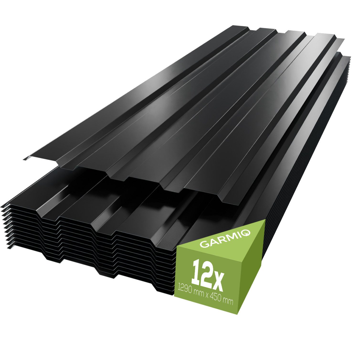 GARMIO Trapezblech Trapezblech 12er Set, Dachplatten 0,25mm, Stahl, (Wellblechplatten aus verzinktem Stahl inkl. Schrauben) Profilblech schwarz 129x45 cm, 7 m²