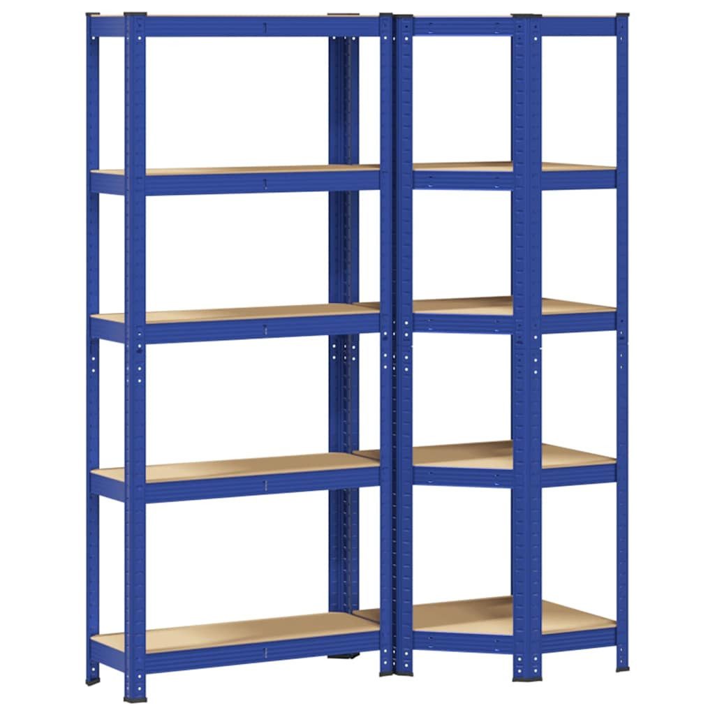 vidaXL Ablageregal Regal-Set 5 Böden 2-tlg. Blau Stahl & Holzwerkstoff, 2-tlg.