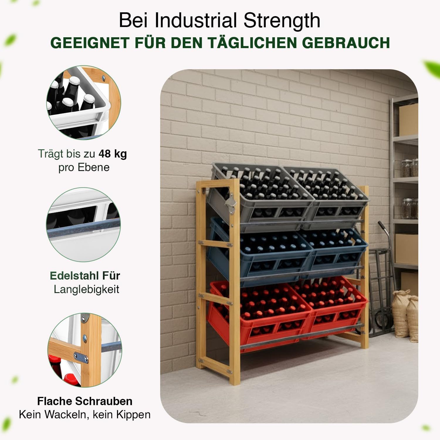 Dimono Flaschenregal DIMONO Bambus Getränkekisten Regal – Ablage für 2/3/6 Kisten, für Bier, Wasser & Limonade, Leergut Aufbewahrung – Bild 4 von 5