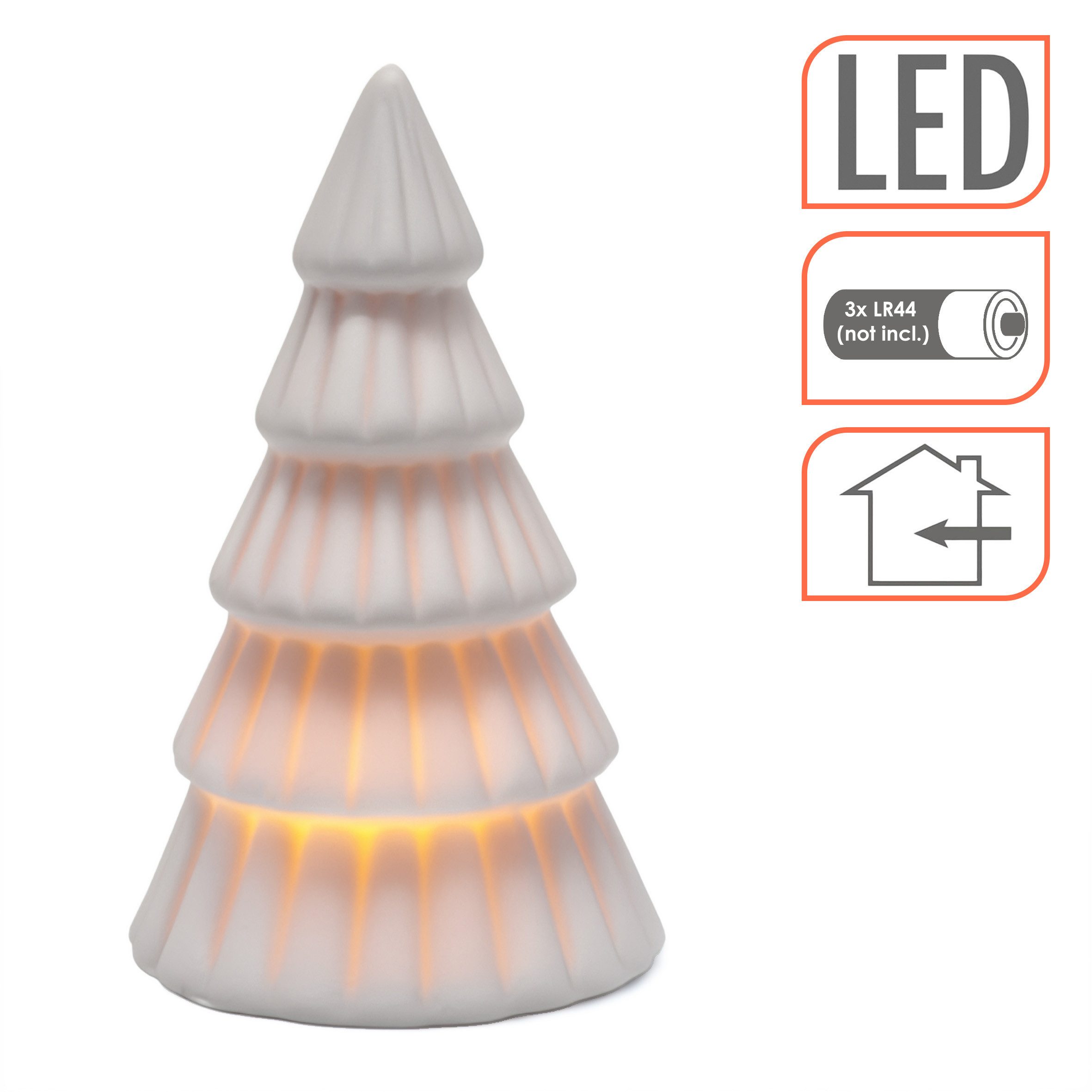 Spetebo LED-Dekofigur LED Porzellan Weihnachtsbaum matt weiß (Anzahl, 1 St., Stück), verstecktes Batteriefach