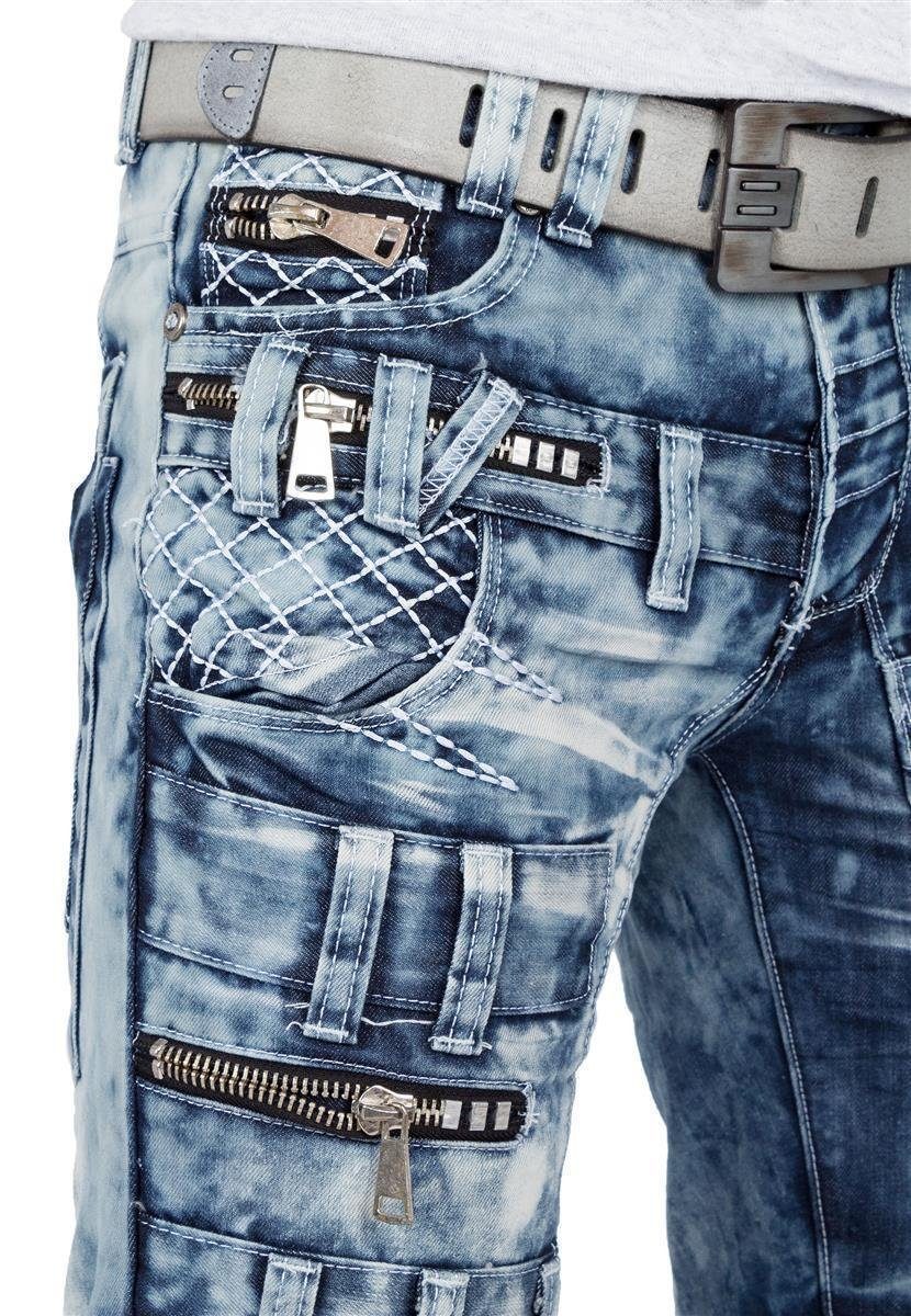 Markantes Design Applikationen blau Herren Lupo BA-KM009 mit Aufgesetzten Auffällige Kosmo 5-Pocket-Jeans Hose