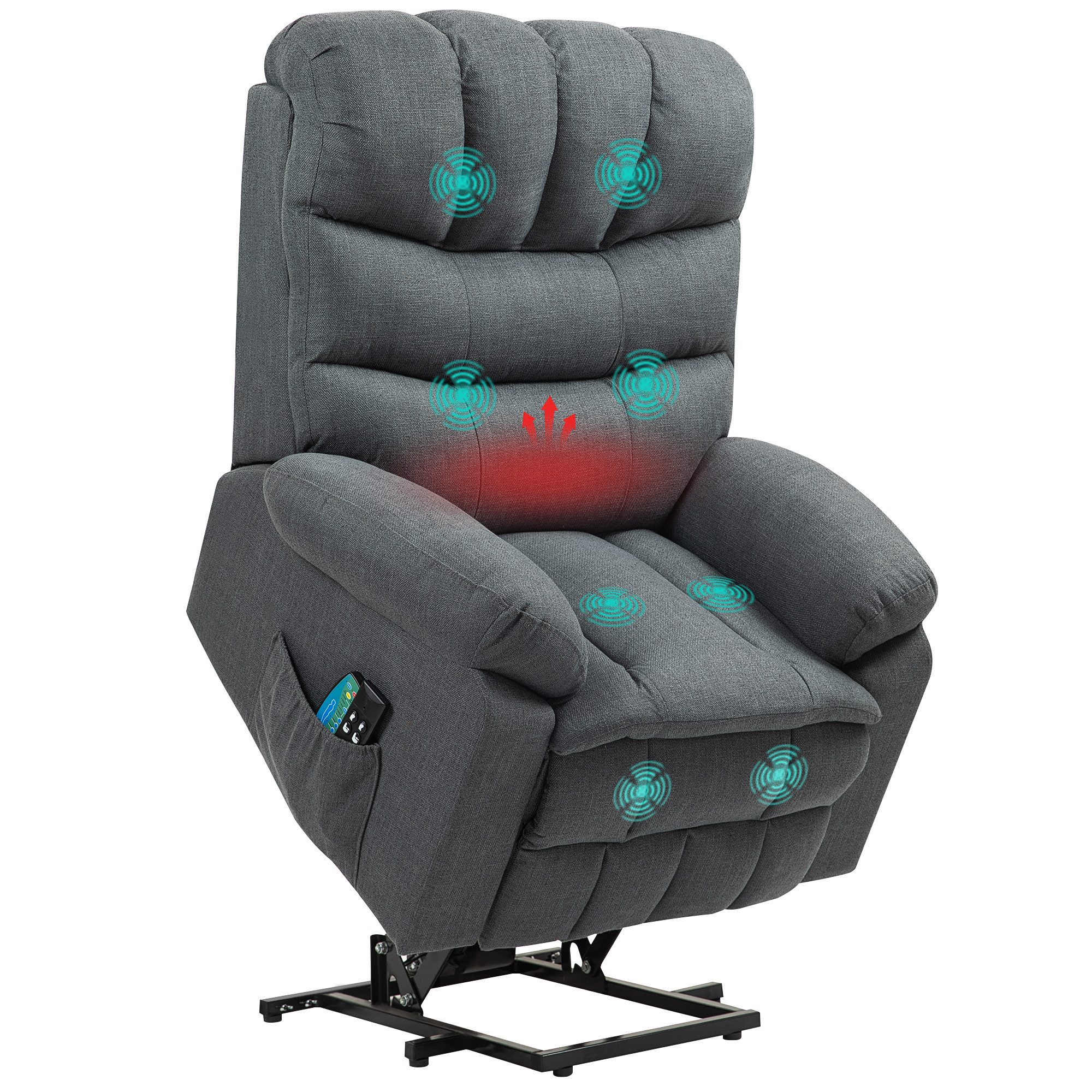 HOMCOM Relaxsessel mit verstellbar Kopfstütze und Liegefunktion mit Fernbedienung (Massagesessel mit Leinenoptik, 1-St., elektrisch Fernsehsessel mit Aufstehhil – Bild 2 von 5