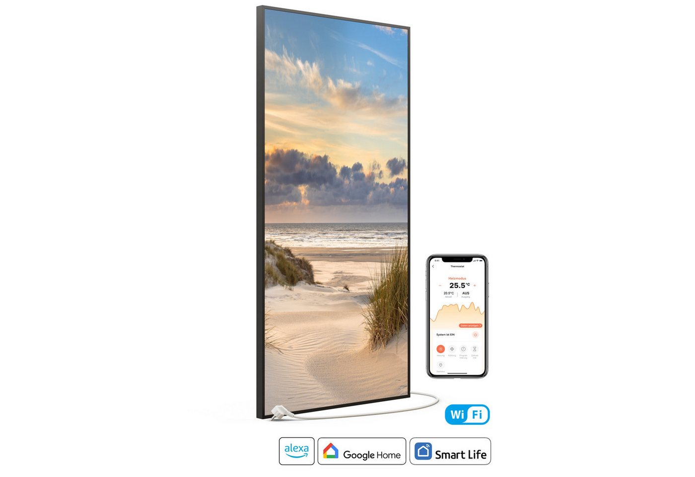 STEINFELD Heizsysteme Infrarotheizung Bild 750W, 120x60cm, Made in Germany, 7 Jahre Garantie, mit Thermostat, Schwarz