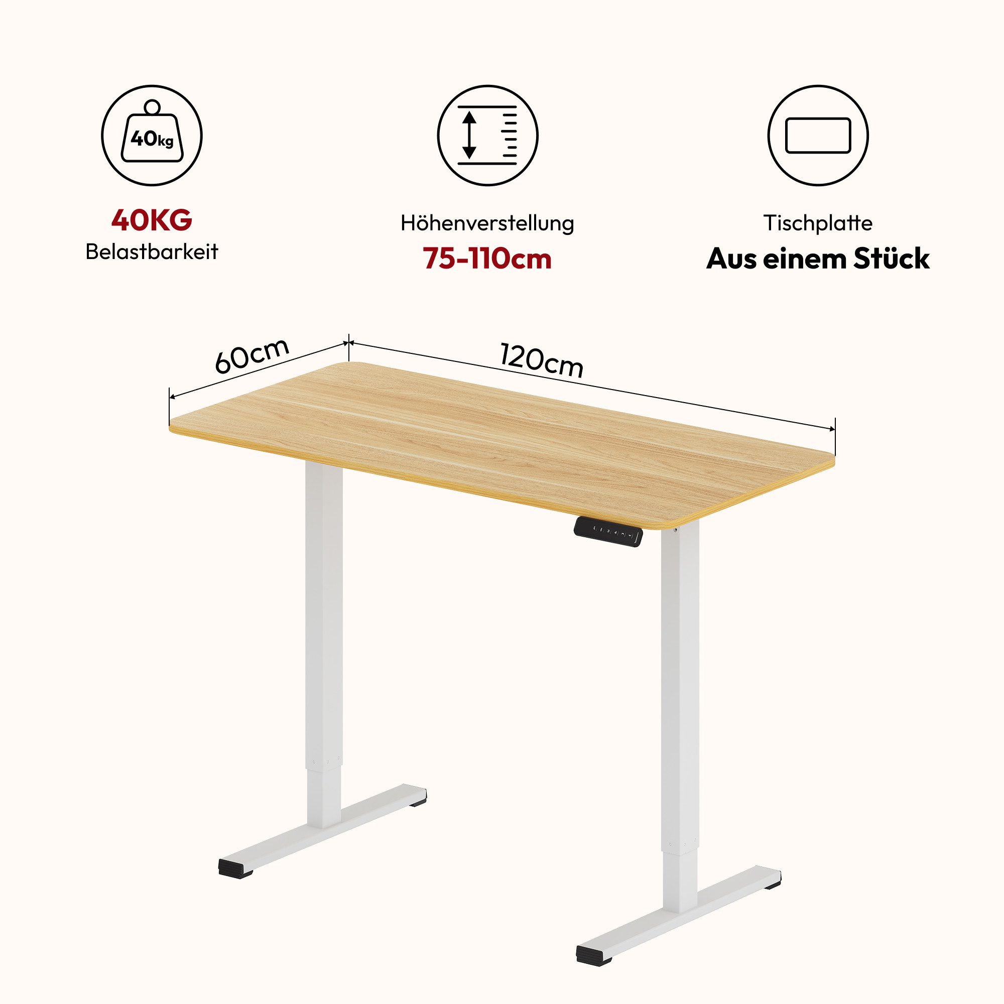 SANODESK Schreibtisch Elektrisch höhenverstellbarer Schreibtisch (MIT 16MM einteiliger Tischplatte, 2-Fach-Teleskop mit Memory-Steuerung & Anti-kollisionssystem), schnelle Montage, verschiedene Größen zur Auswahl