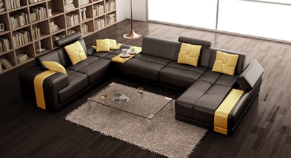 U JVmoebel Couch Ecksofa, Wohnlandschaft Schwarz/Gelb Eckcouch Sofa Form Polster Ecksofa