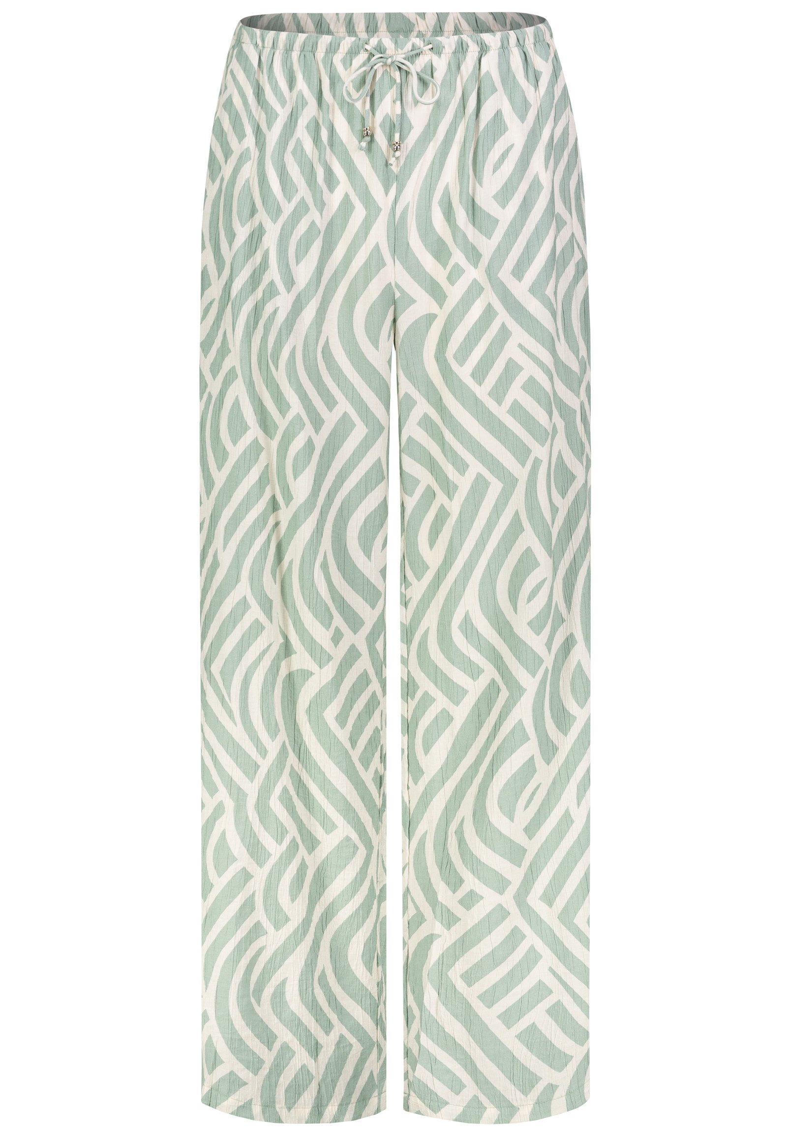 Eight2Nine Stoffhose Damen Sommerhose mit weitem Bein Allover Print, Gummibund mit Kordel & Perle