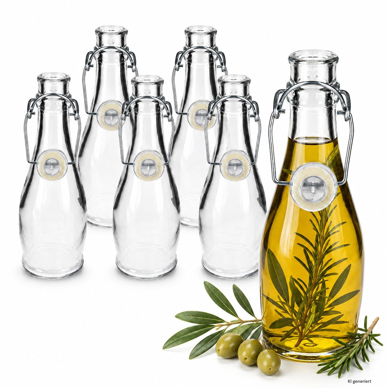 MamboCat Vorratsglas 6x Bügelflaschen Ralf M 350 ml Glasflasche mit Drahtbügel Essig Öl, Glas