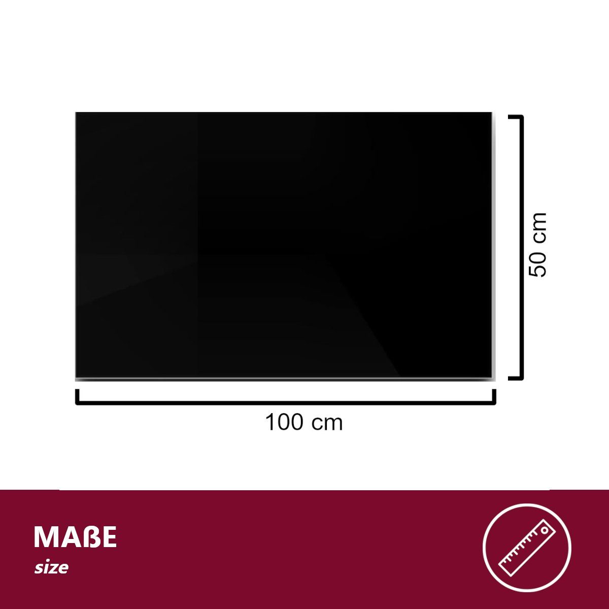 cm Tischplatte 100x50x0,6 Glasplatte Facettenschliff HOOZ schwarz, rechteckig mit -