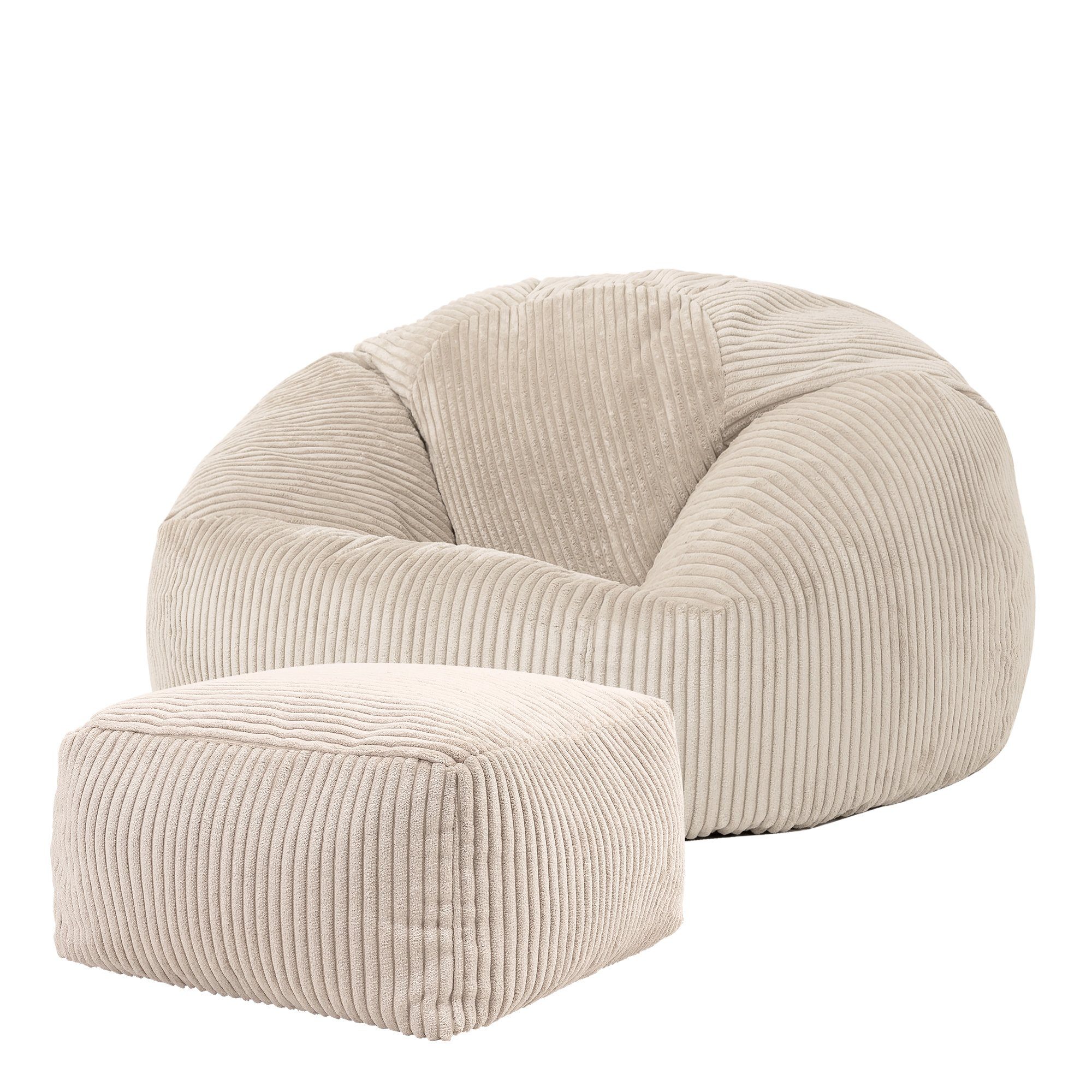 icon Sitzsack Klassischer Sitzsack aus Cord „Kingston“ mit Sitzpouf beige | Sitzsäcke